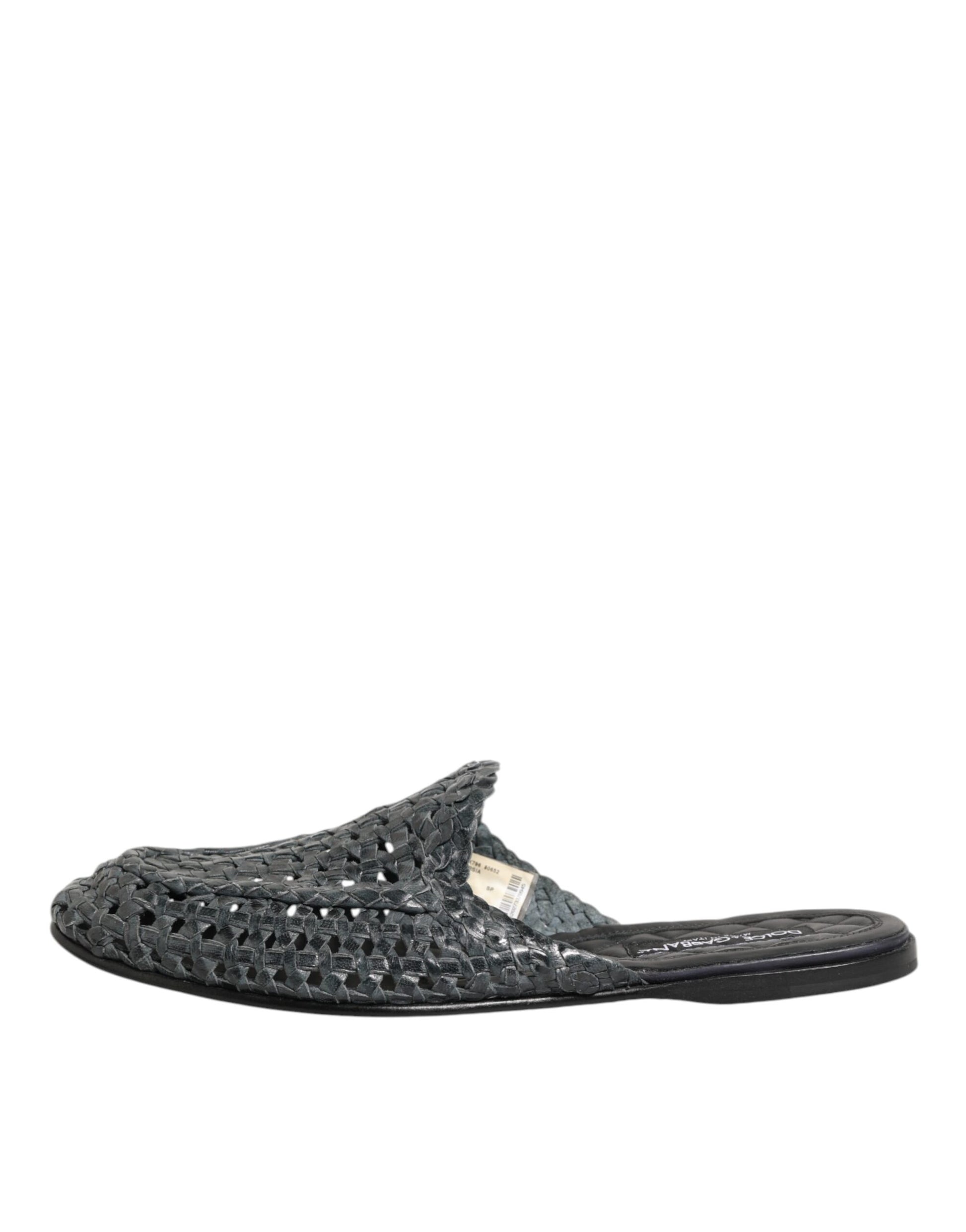 Dolce & Gabbana Blue Woven Slides MULES Men Sandals Shoes