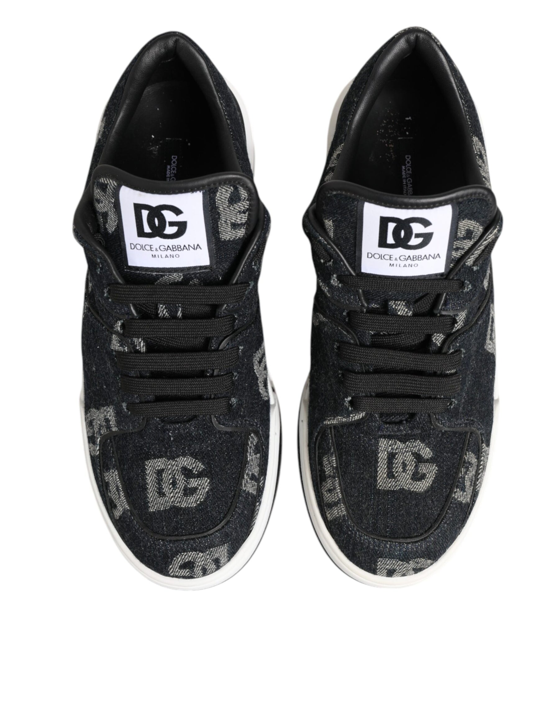 Dolce & Gabbana Blue Cotton Denim Logo Low Top Sneakers Shoes | Regal Royce