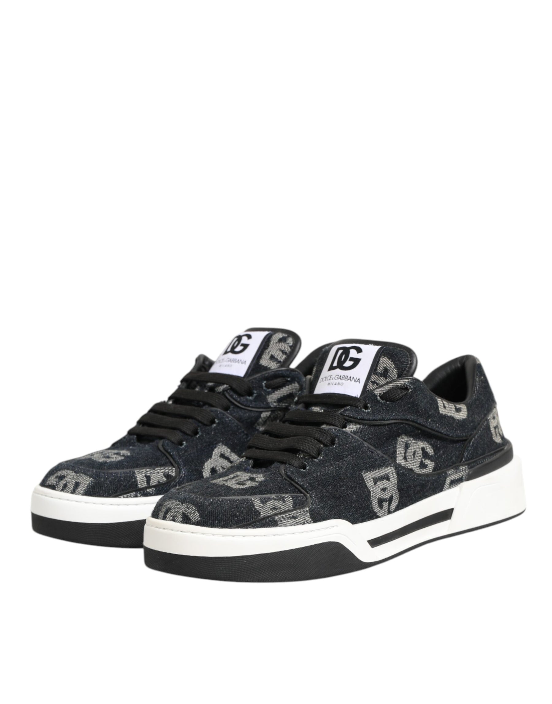 Dolce & Gabbana Blue Cotton Denim Logo Low Top Sneakers Shoes | Regal Royce