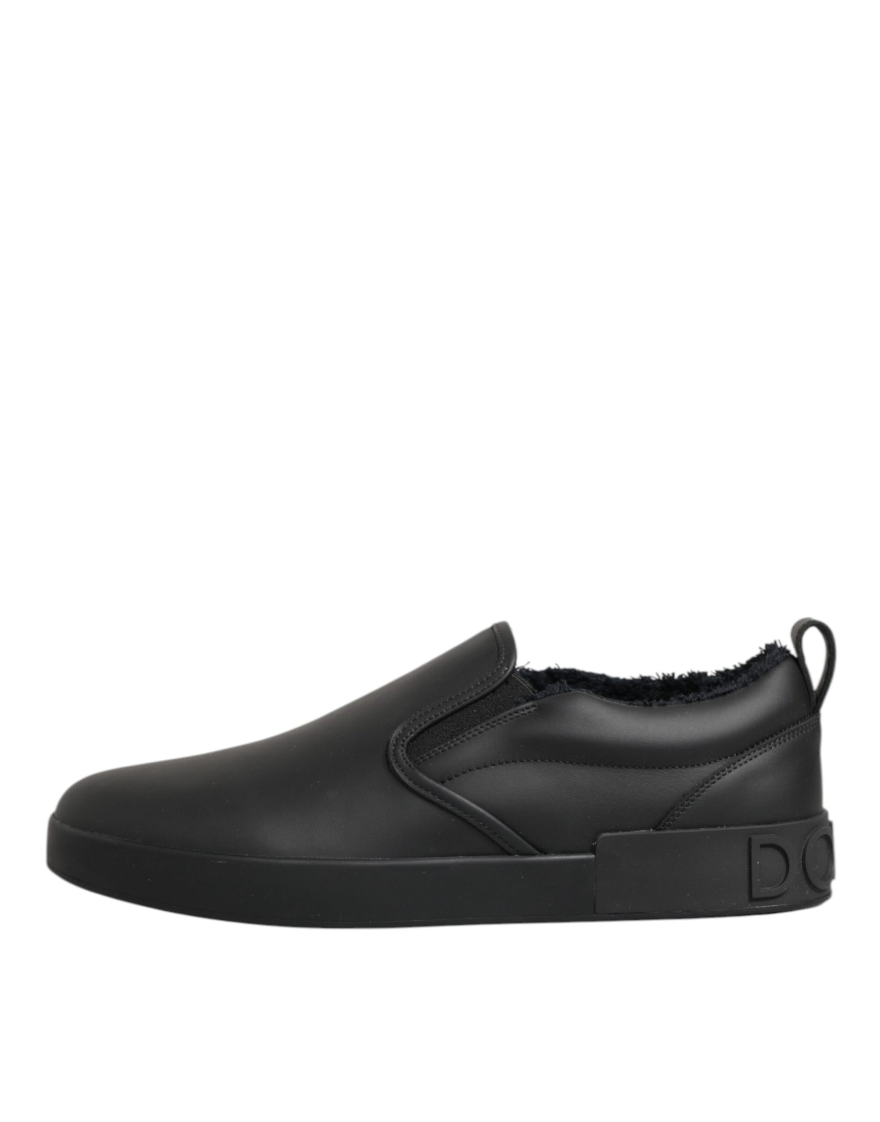 Dolce & Gabbana Black Leather Low Top Slip On Sneakers Shoes | Regal Royce