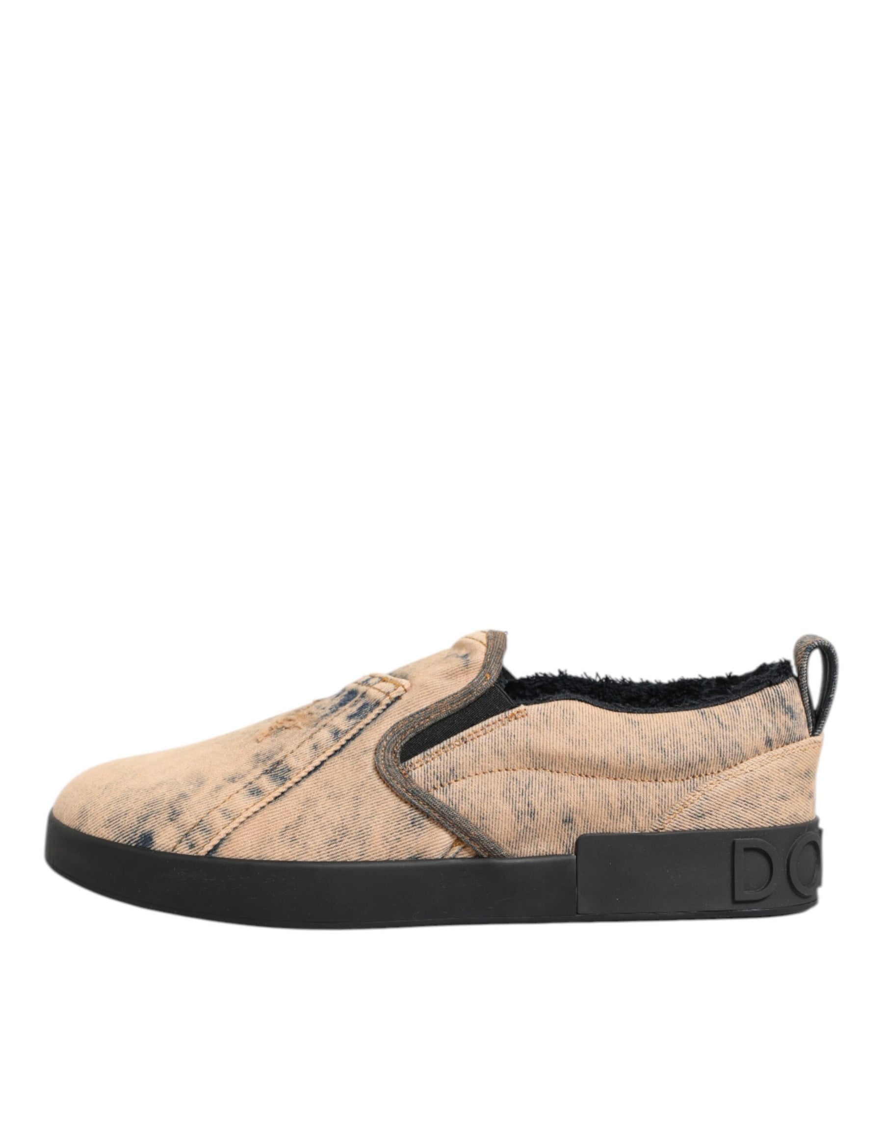 Dolce & Gabbana Beige Cotton Low Top Slip On Sneakers Shoes | Regal Royce