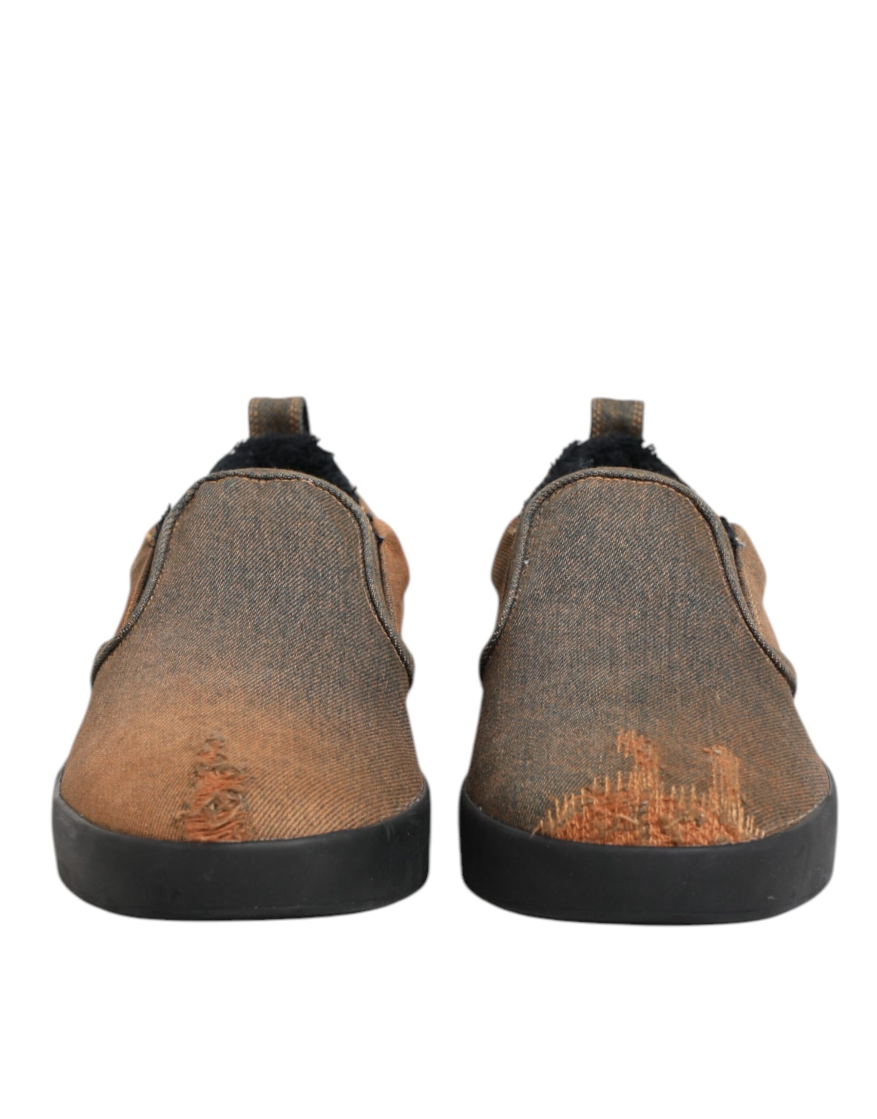 Dolce & Gabbana Brown Cotton Low Top Slip On Sneakers Shoes | Regal Royce