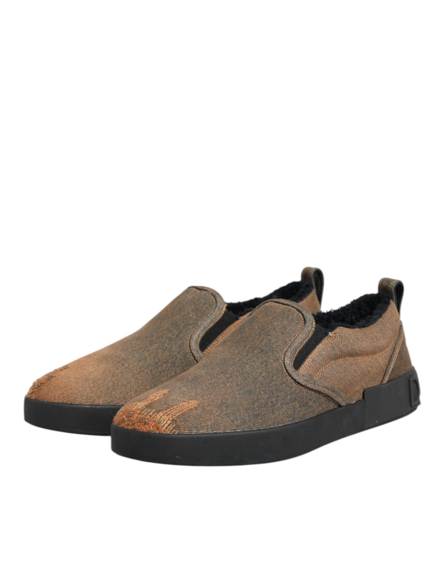Dolce & Gabbana Brown Cotton Low Top Slip On Sneakers Shoes | Regal Royce