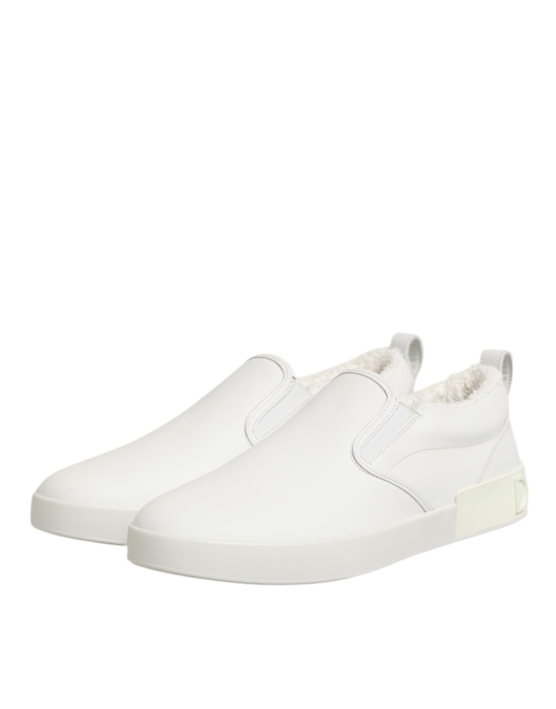 Dolce & Gabbana White Leather Low Top Slip On Sneakers Shoes | Regal Royce