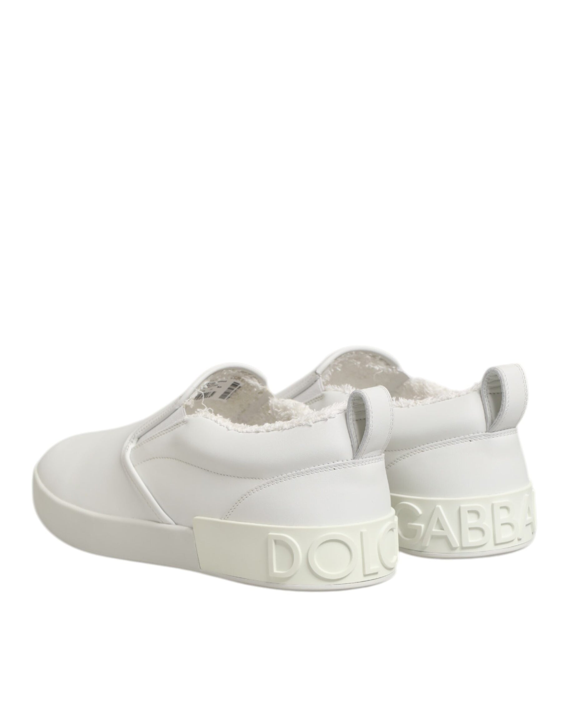 Dolce & Gabbana White Leather Low Top Slip On Sneakers Shoes | Regal Royce