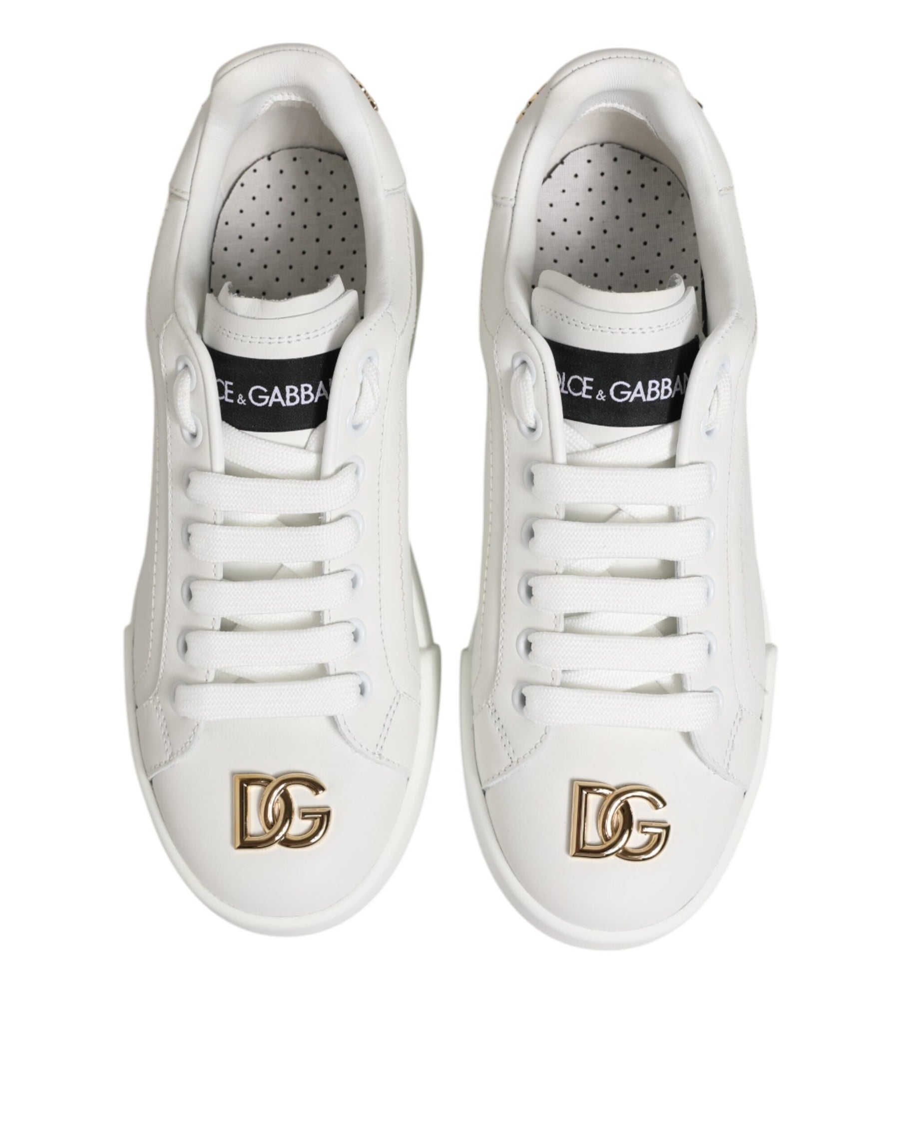 Dolce & Gabbana White DG Leather Low Top Sneakers Shoes | Regal Royce