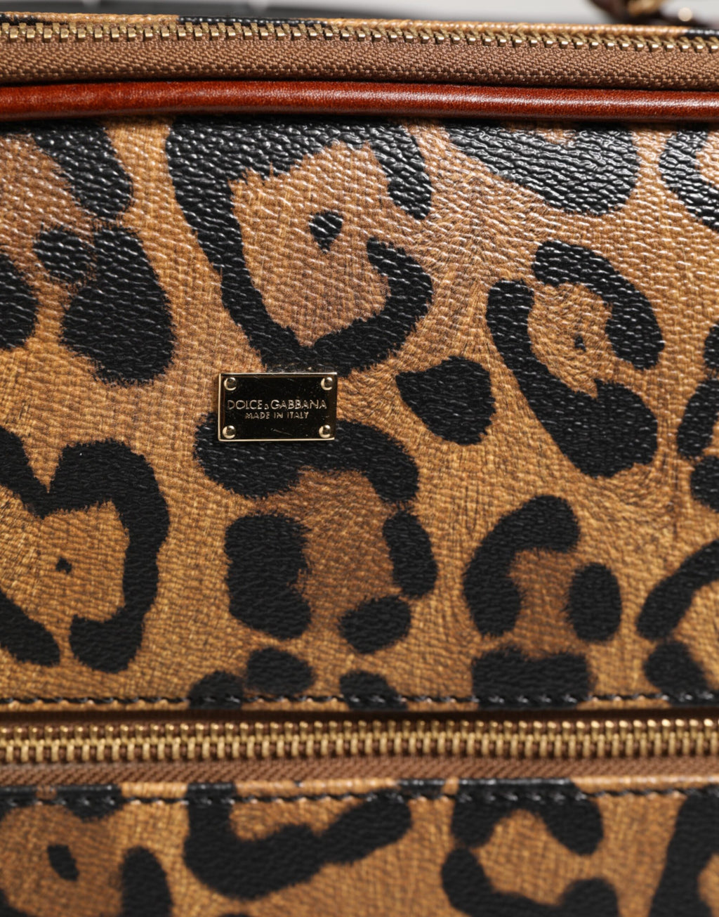 Dolce & Gabbana Brown Leopard Print Leather Trolley Travel Wheel Suitcase Bag
