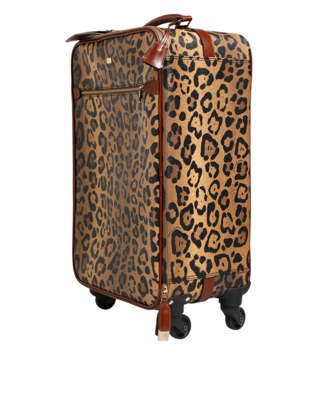 Dolce & Gabbana Brown Leopard Print Leather Trolley Travel Wheel Suitcase Bag