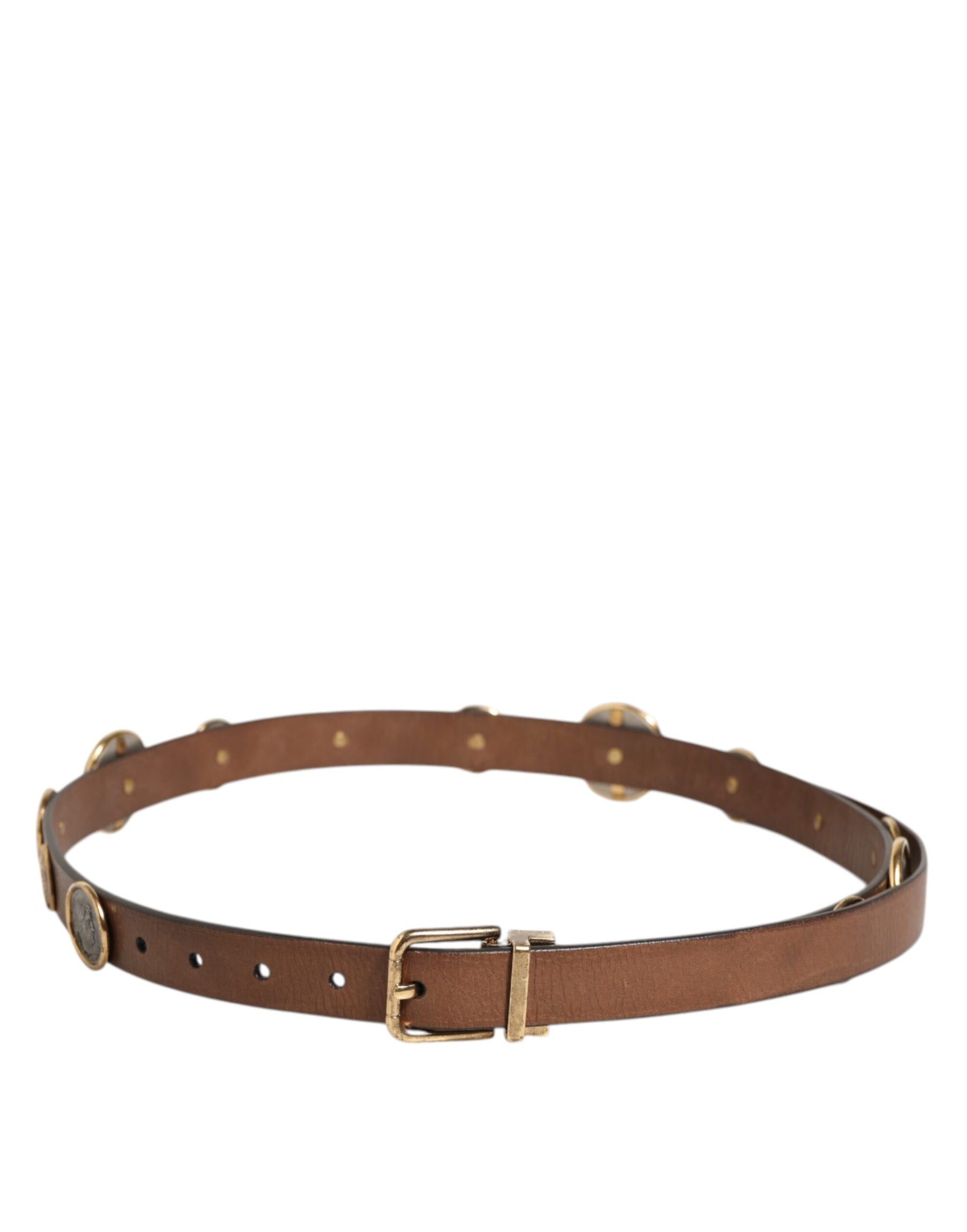 Dolce & Gabbana Brown Leather Gold Silver Coin Buckle Belt | Regal Royce