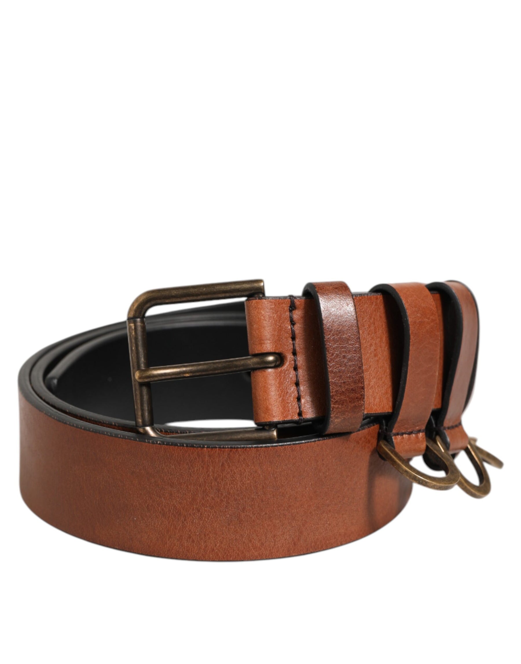 Dolce & Gabbana Brown Classic Gold Metal Logo Buckle Men Belt | Regal Royce