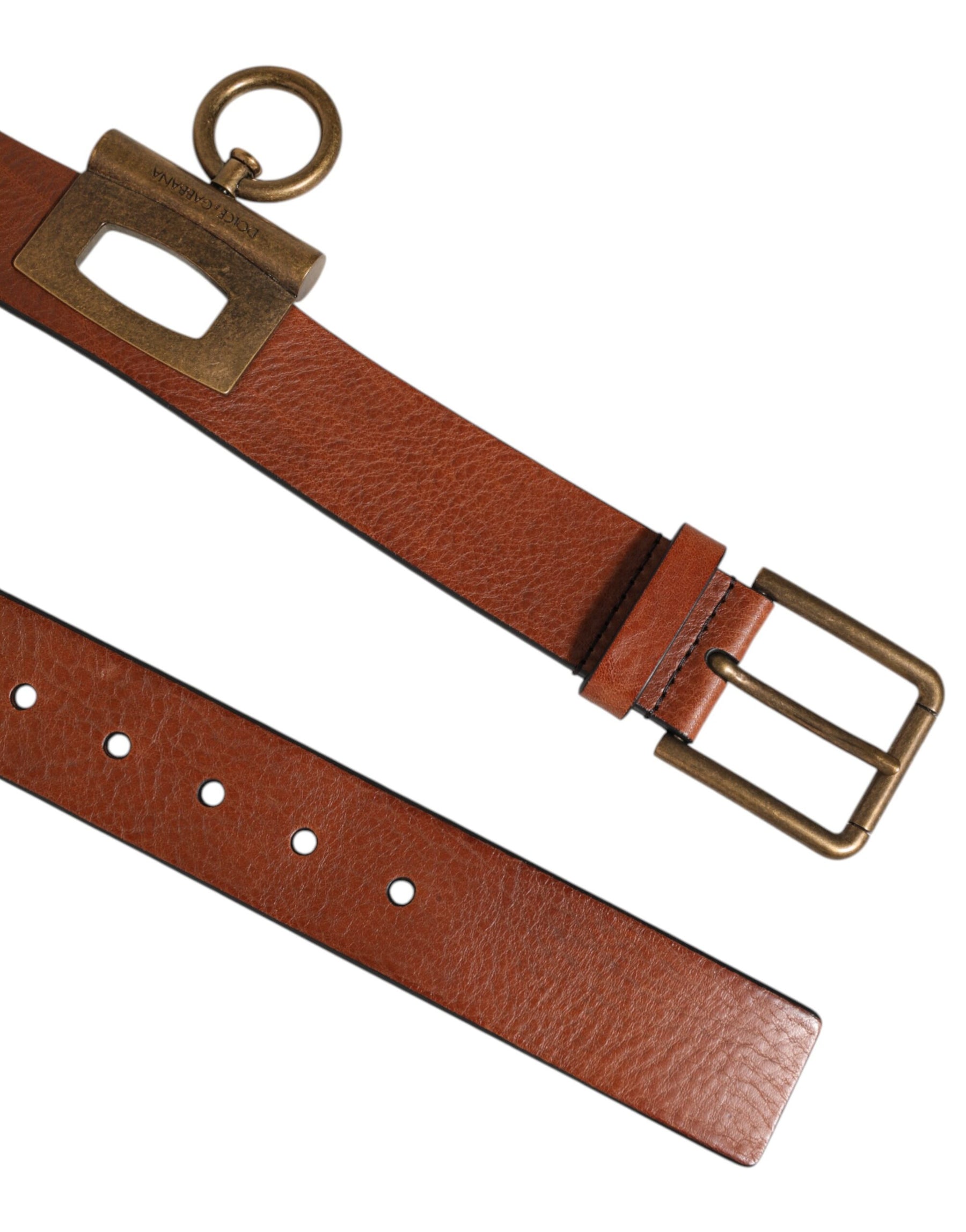 Dolce & Gabbana Brown Leather Side Rings Brass Buckle Belt | Regal Royce