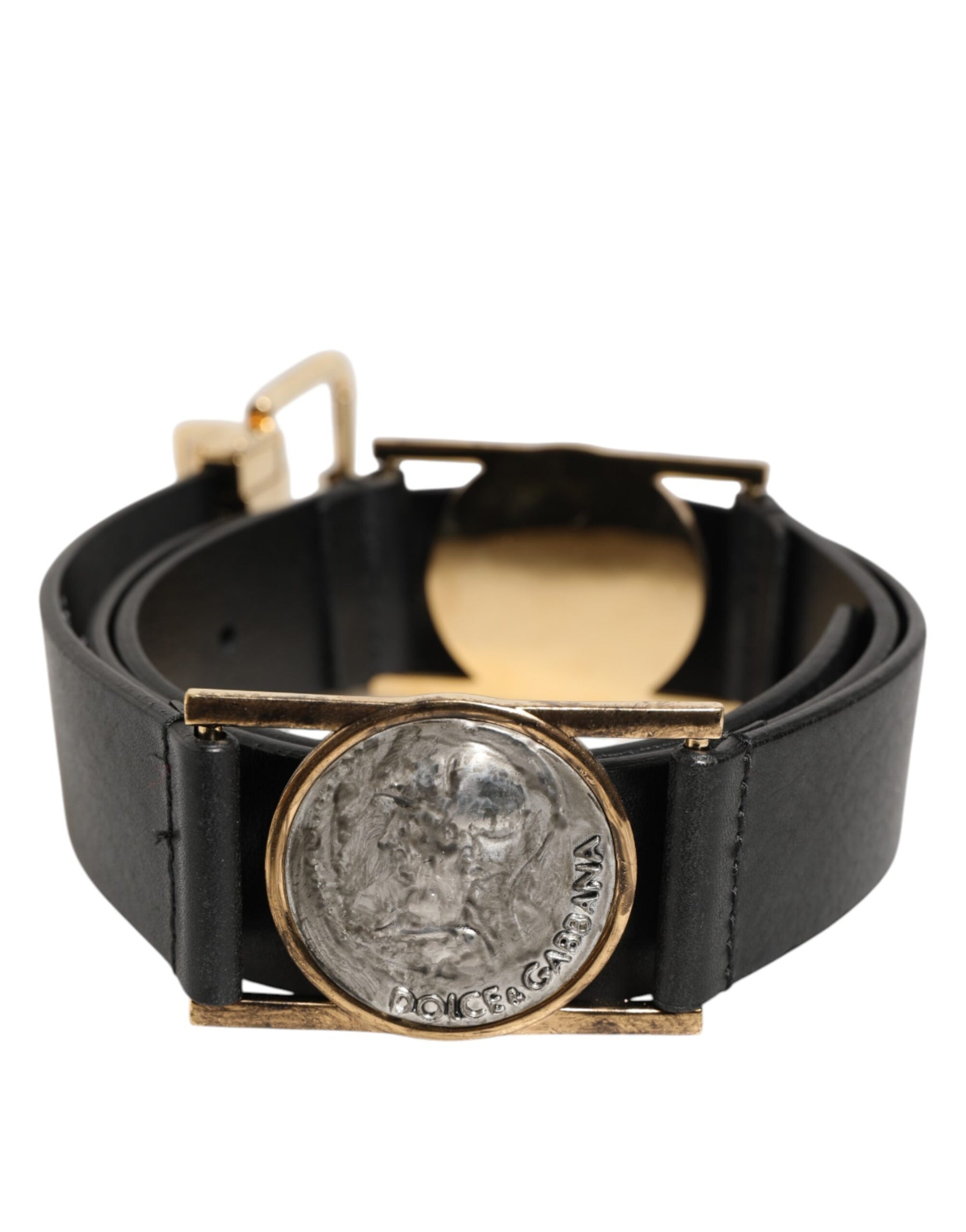 Dolce & Gabbana Black Leather Gold Silver Coin Buckle Belt | Regal Royce