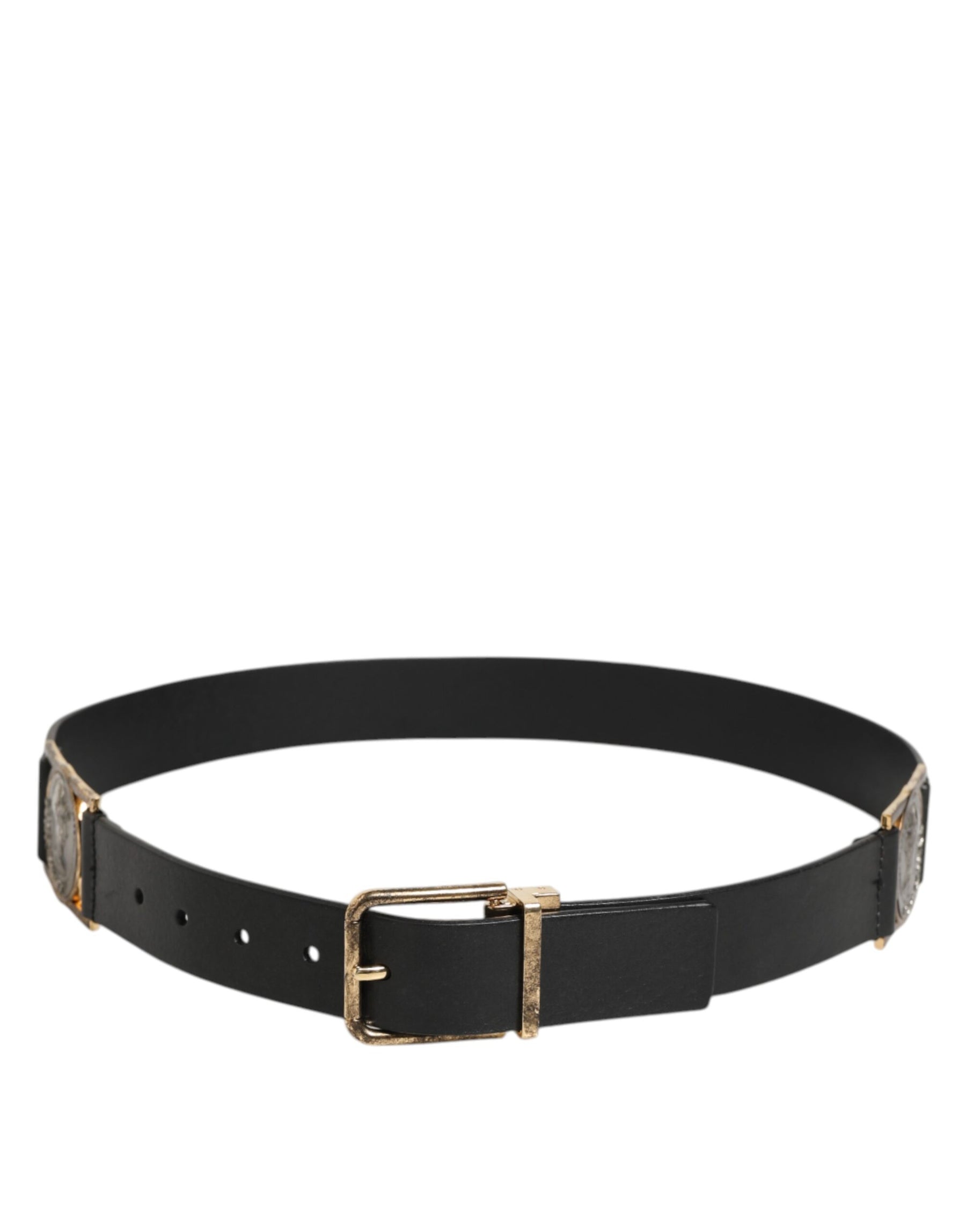 Dolce & Gabbana Black Leather Gold Silver Coin Buckle Belt | Regal Royce
