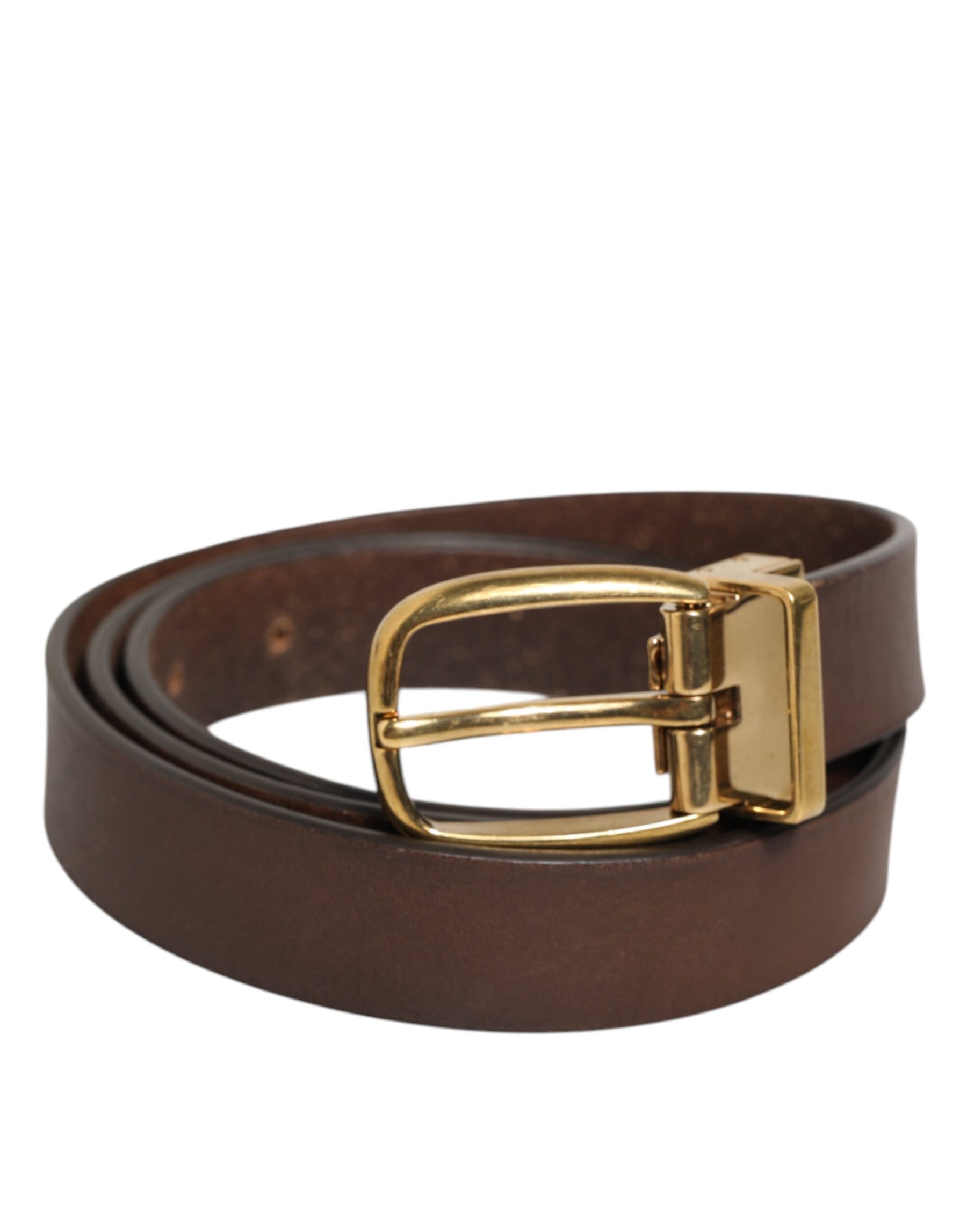 Dolce & Gabbana Brown Classic Gold Metal Logo Buckle Men Belt | Regal Royce