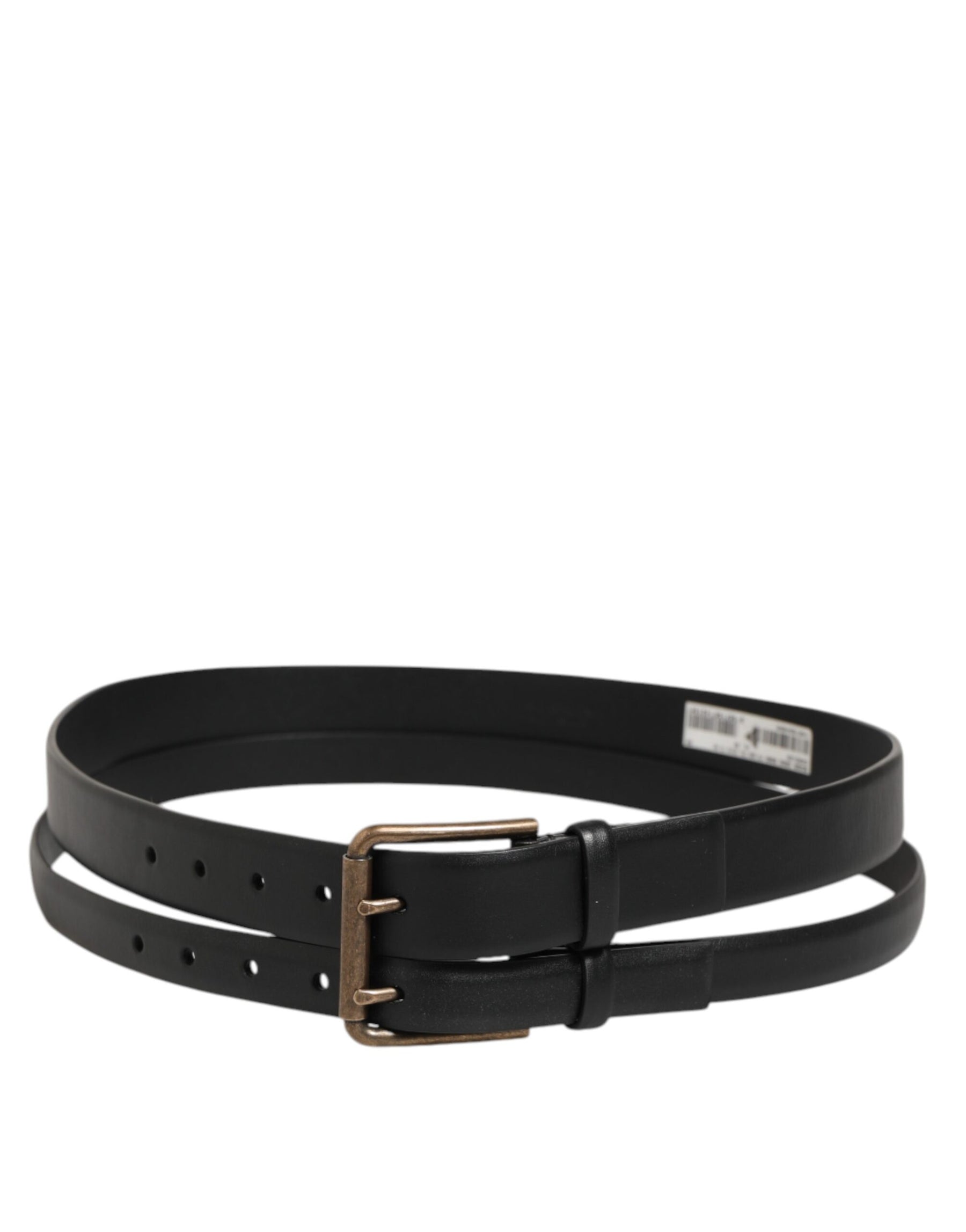 Dolce & Gabbana Black Double Strap Leather Brass Buckle Belt | Regal Royce