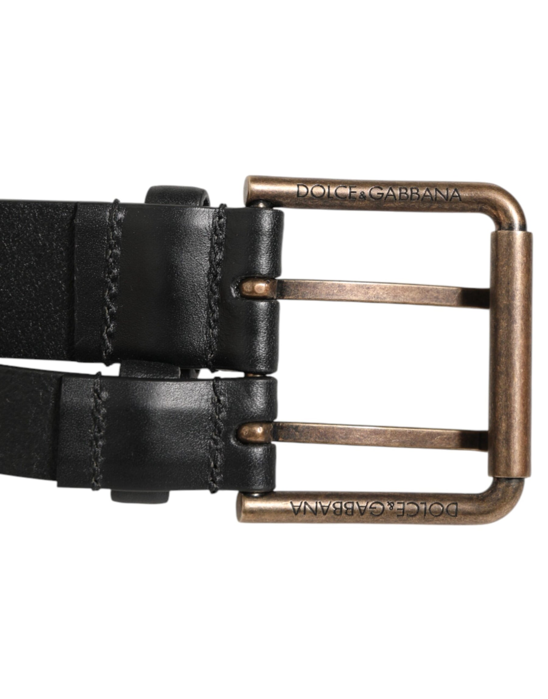 Dolce & Gabbana Black Double Strap Leather Brass Buckle Belt | Regal Royce