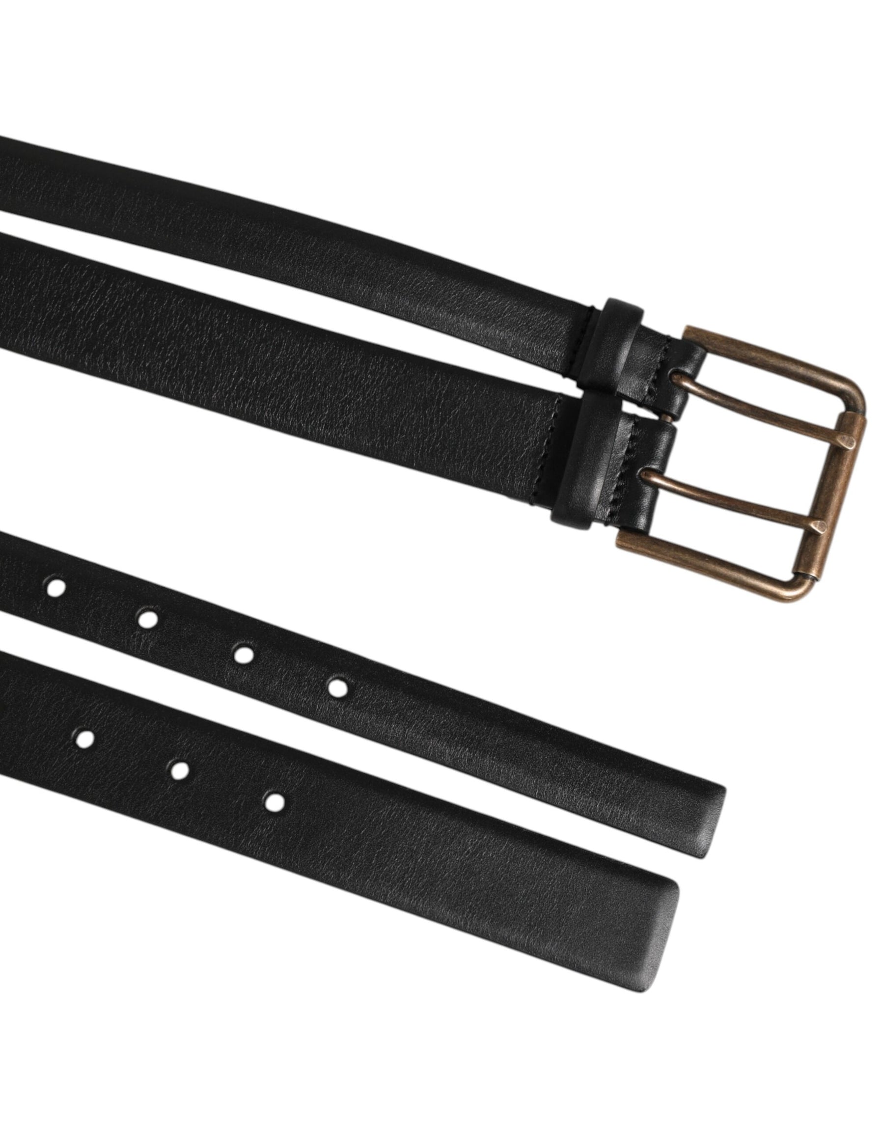 Dolce & Gabbana Black Double Strap Leather Brass Buckle Belt | Regal Royce