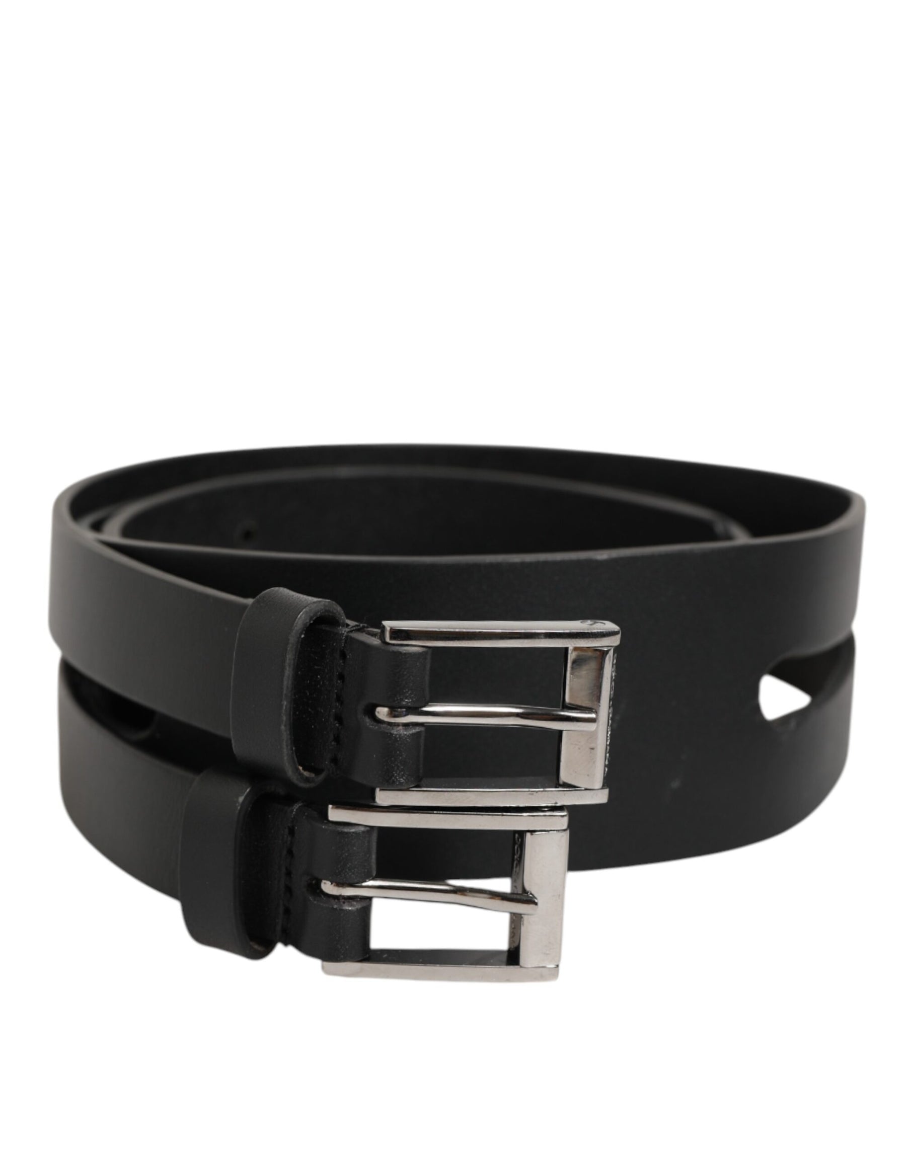 Dolce & Gabbana Black Double Strap Leather Silver Buckle Belt | Regal Royce