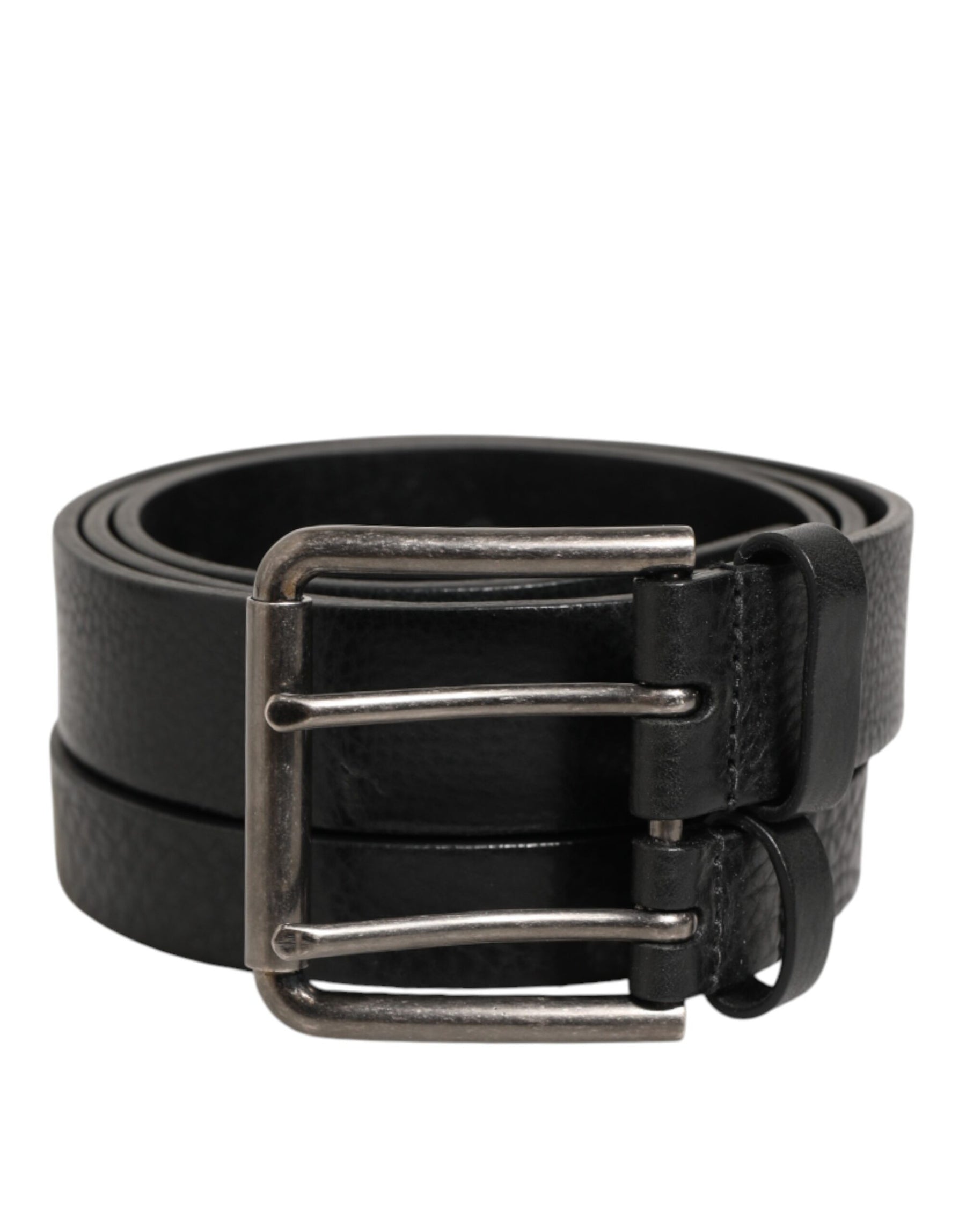 Dolce & Gabbana Black Double Strap Leather Silver Buckle Belt | Regal Royce