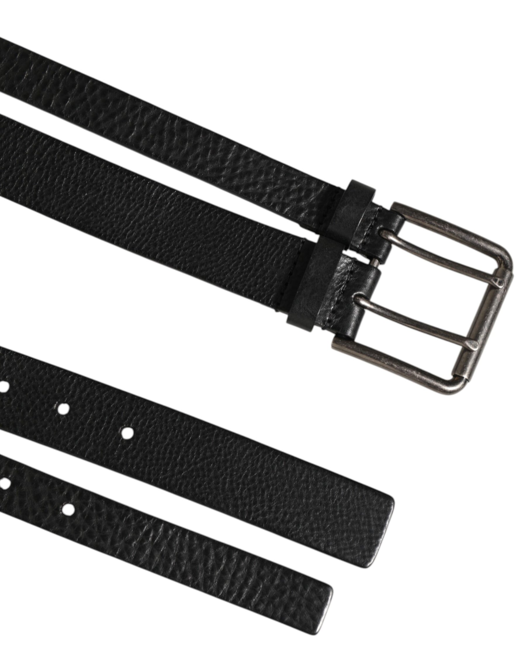 Dolce & Gabbana Black Double Strap Leather Silver Buckle Belt | Regal Royce