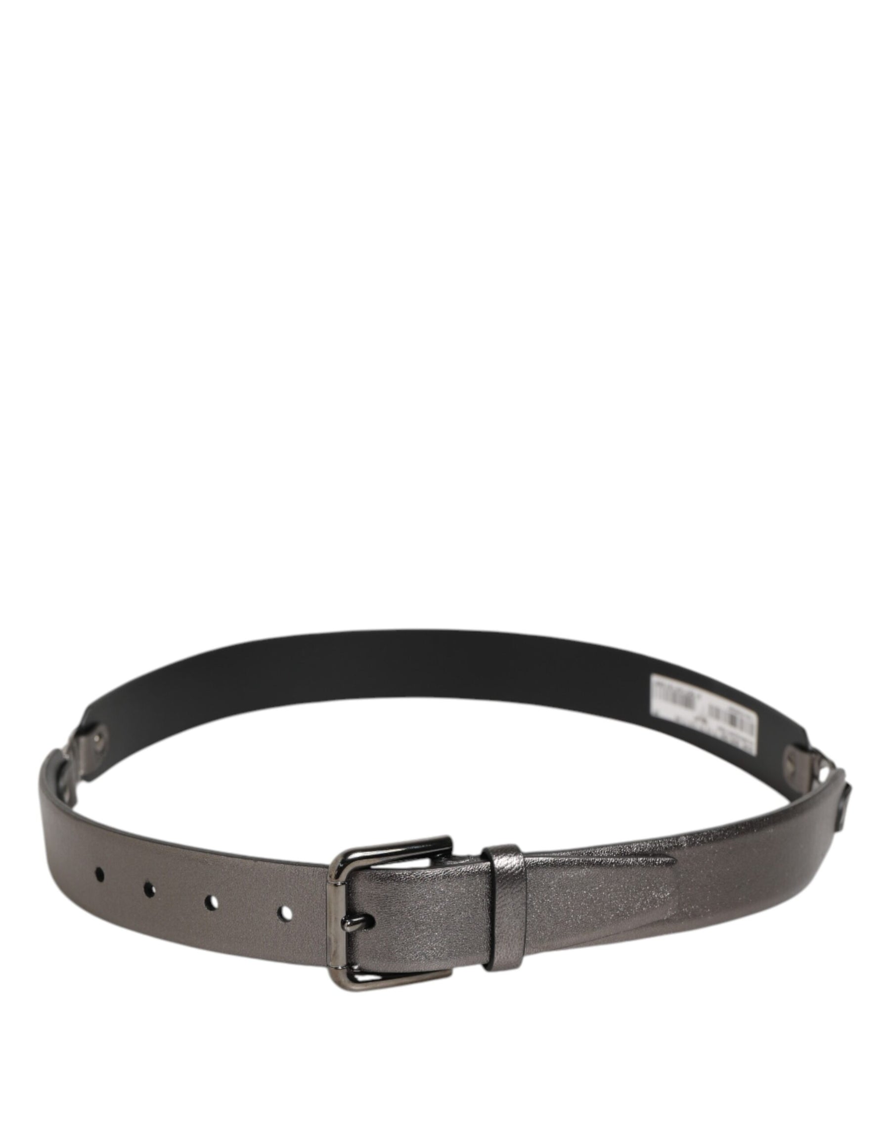 Dolce & Gabbana Black Silver Pebbled Texture Leather Buckle Men Belt | Regal Royce