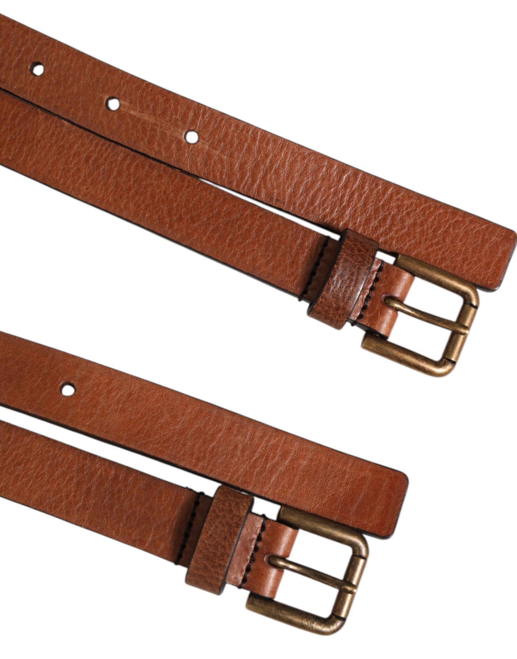 Dolce & Gabbana Brown Double Strap Leather Gold Buckle Belt | Regal Royce