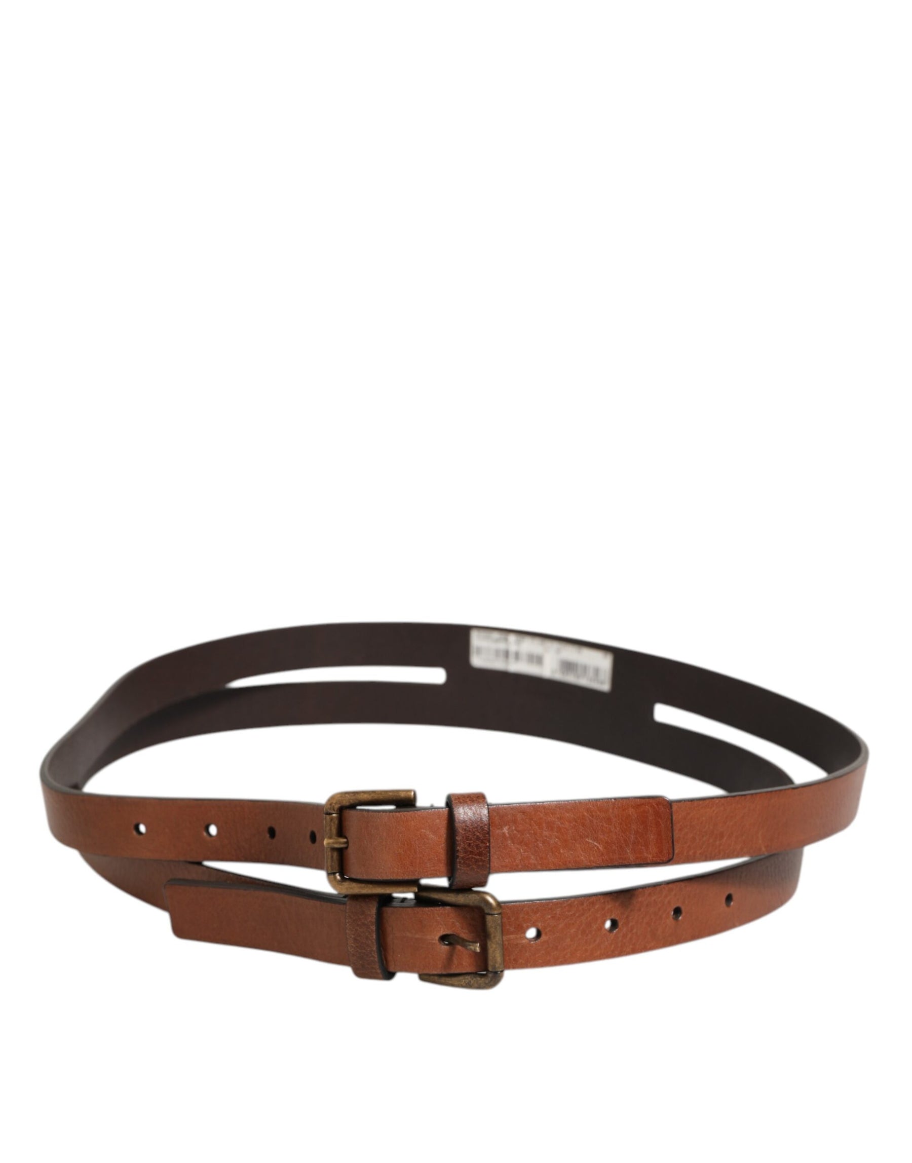 Dolce & Gabbana Brown Double Strap Leather Gold Buckle Belt | Regal Royce