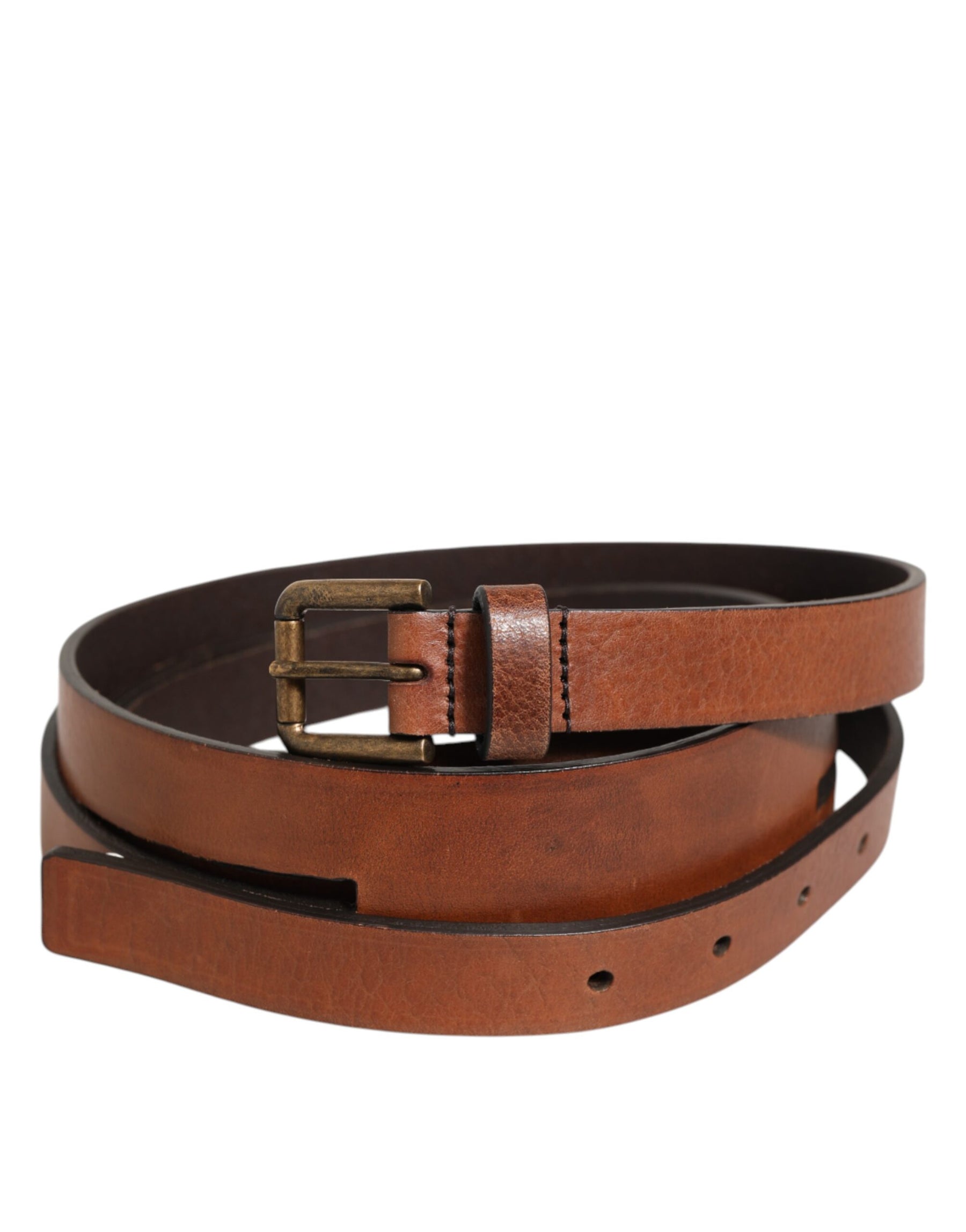 Dolce & Gabbana Brown Double Strap Leather Gold Buckle Belt | Regal Royce
