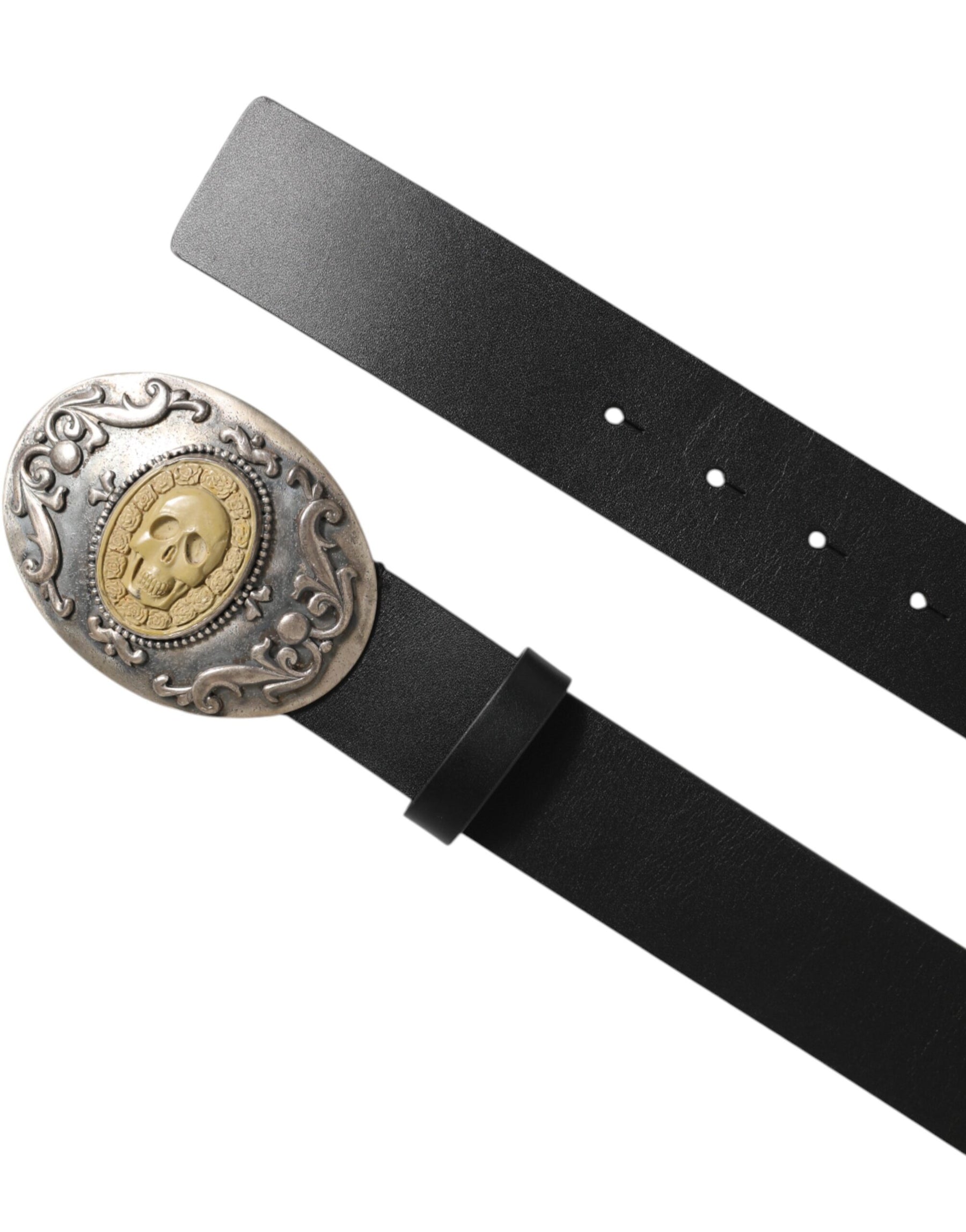 Dolce & Gabbana Black Leather Ornate Metal Buckle Men Belt | Regal Royce