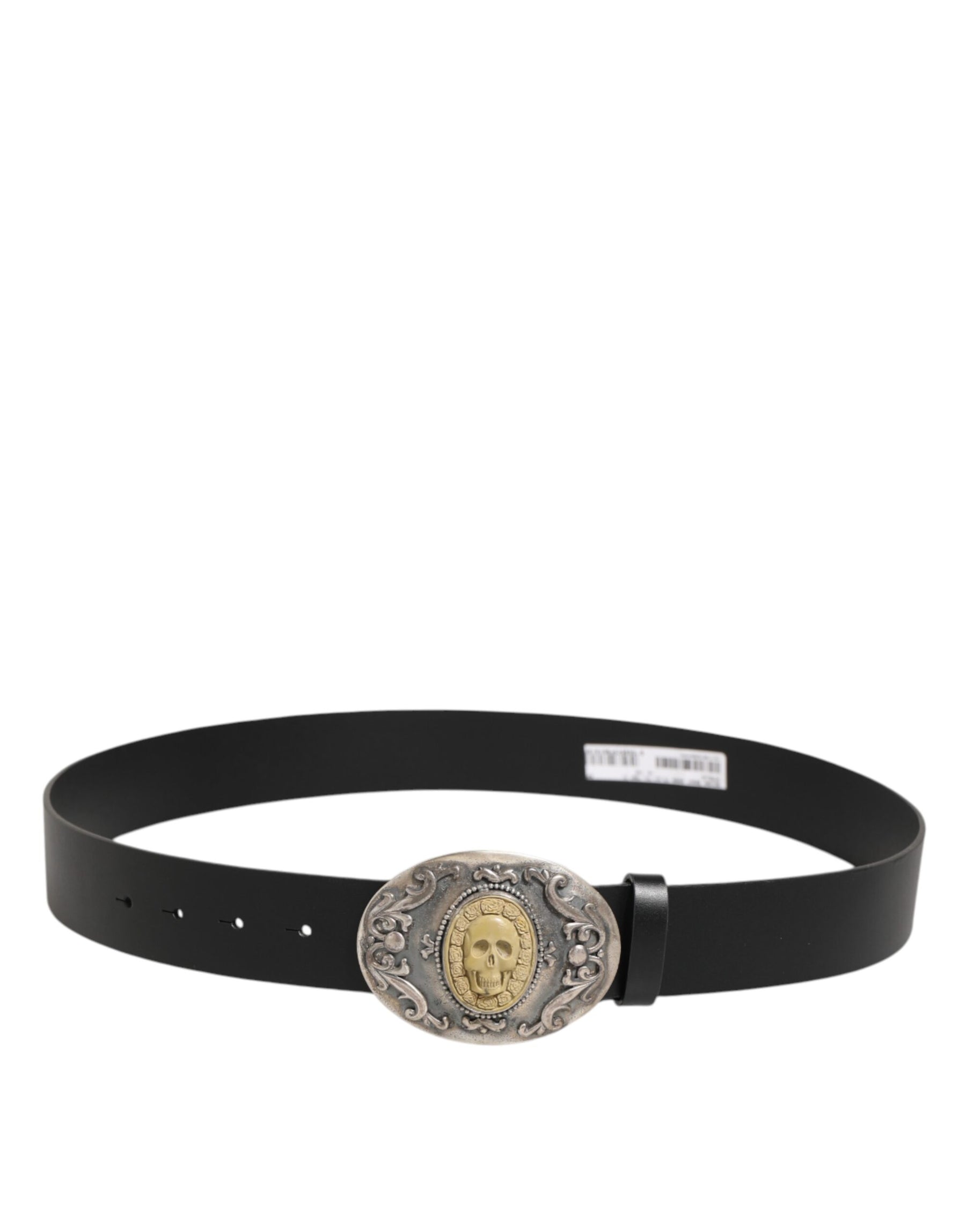 Dolce & Gabbana Black Leather Ornate Metal Buckle Men Belt | Regal Royce