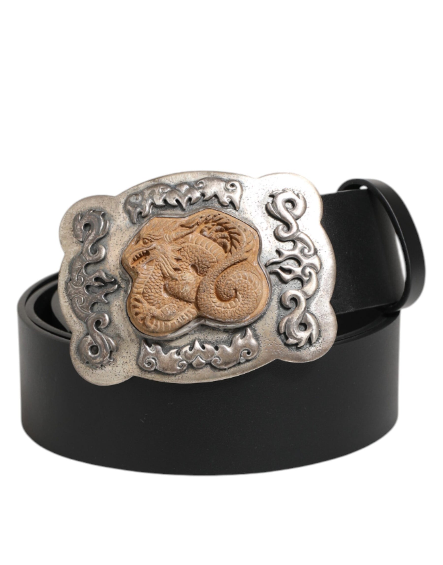 Dolce & Gabbana Black Leather Gothic Dragon Metal Buckle Belt | Regal Royce