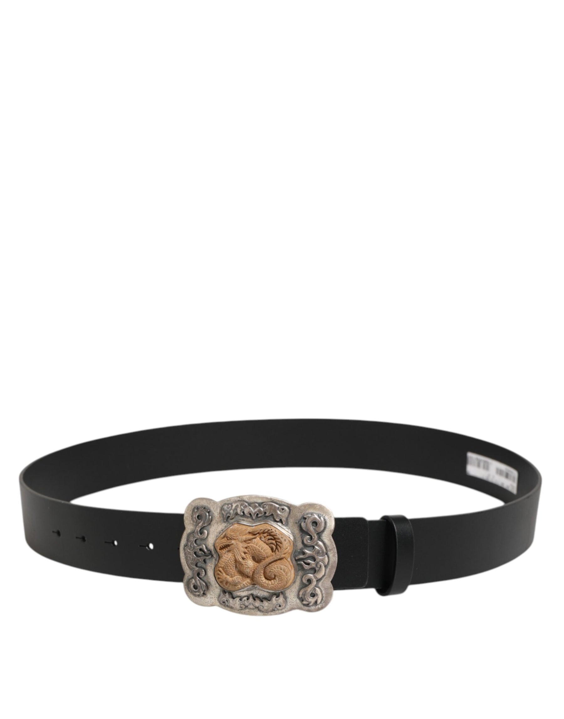 Dolce & Gabbana Black Leather Gothic Dragon Metal Buckle Belt | Regal Royce