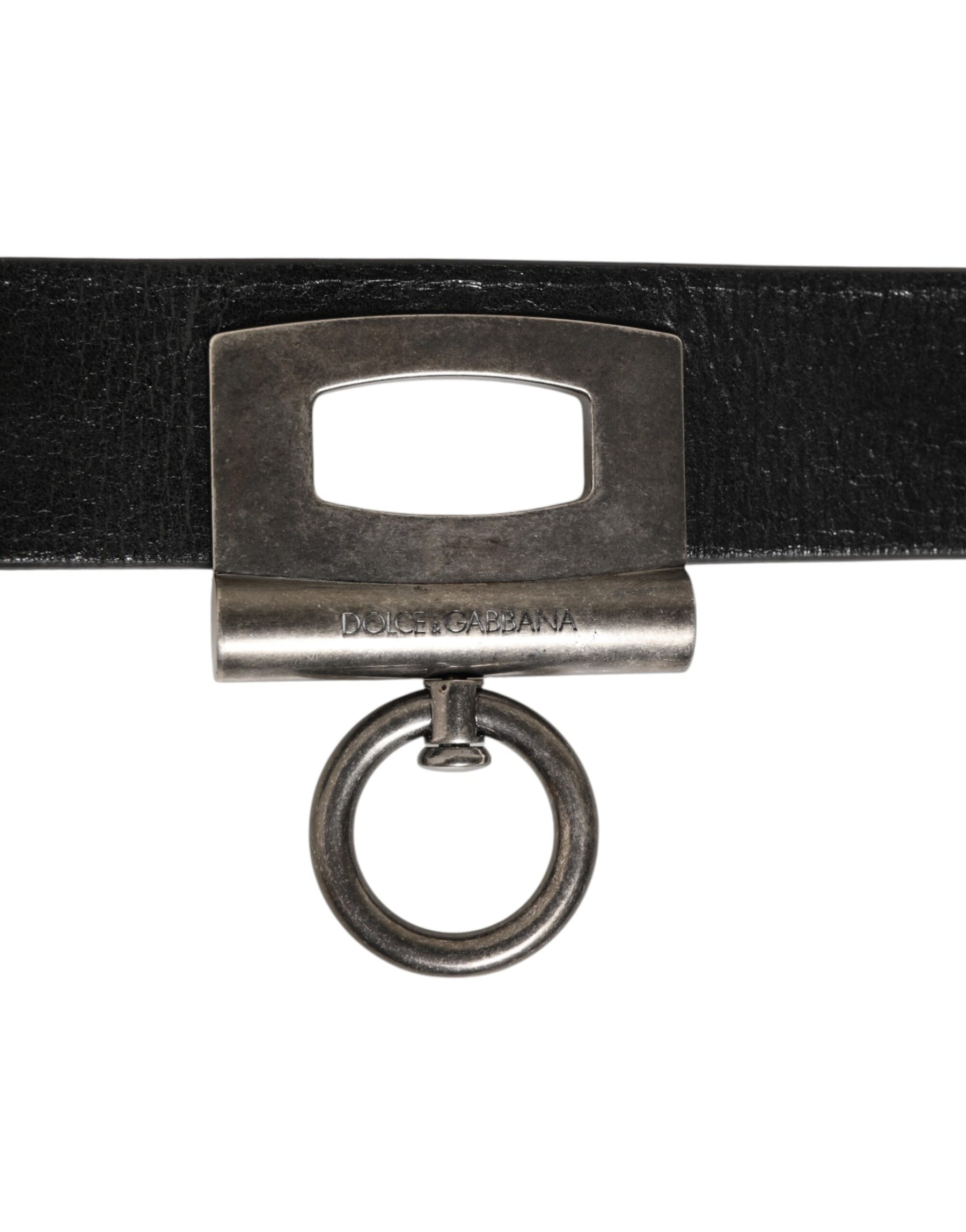 Dolce & Gabbana Black Leather Side Rings Brass Buckle Belt | Regal Royce