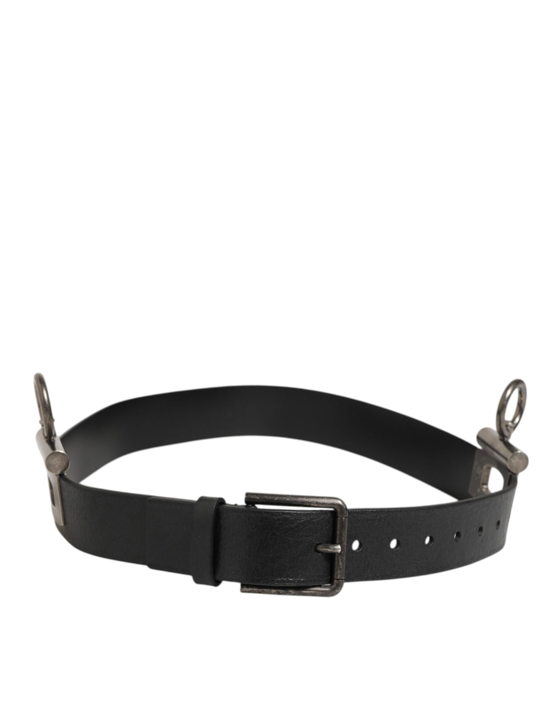 Dolce & Gabbana Black Leather Side Rings Brass Buckle Belt | Regal Royce