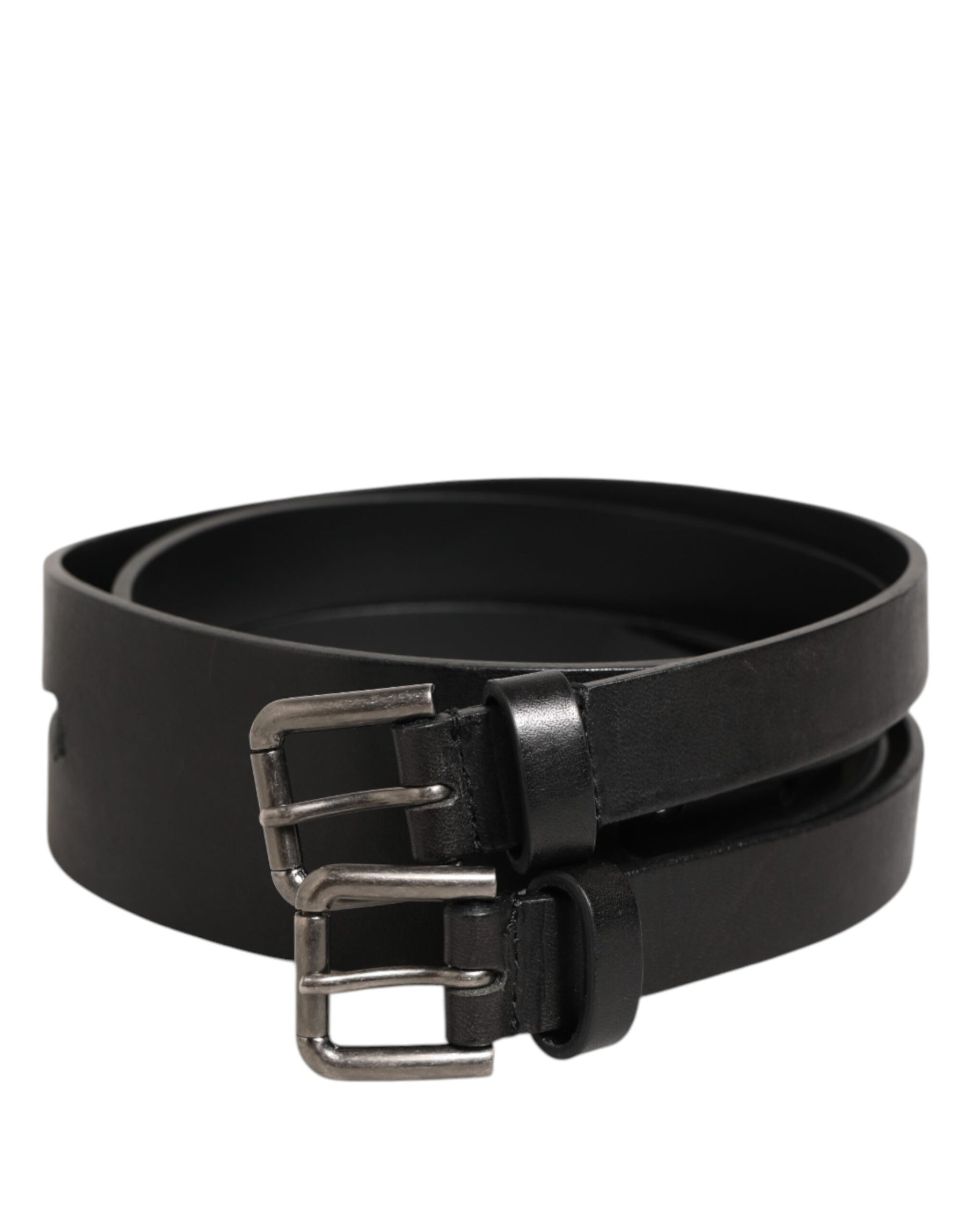 Dolce & Gabbana Black Double Strap Leather Silver Buckle Belt | Regal Royce