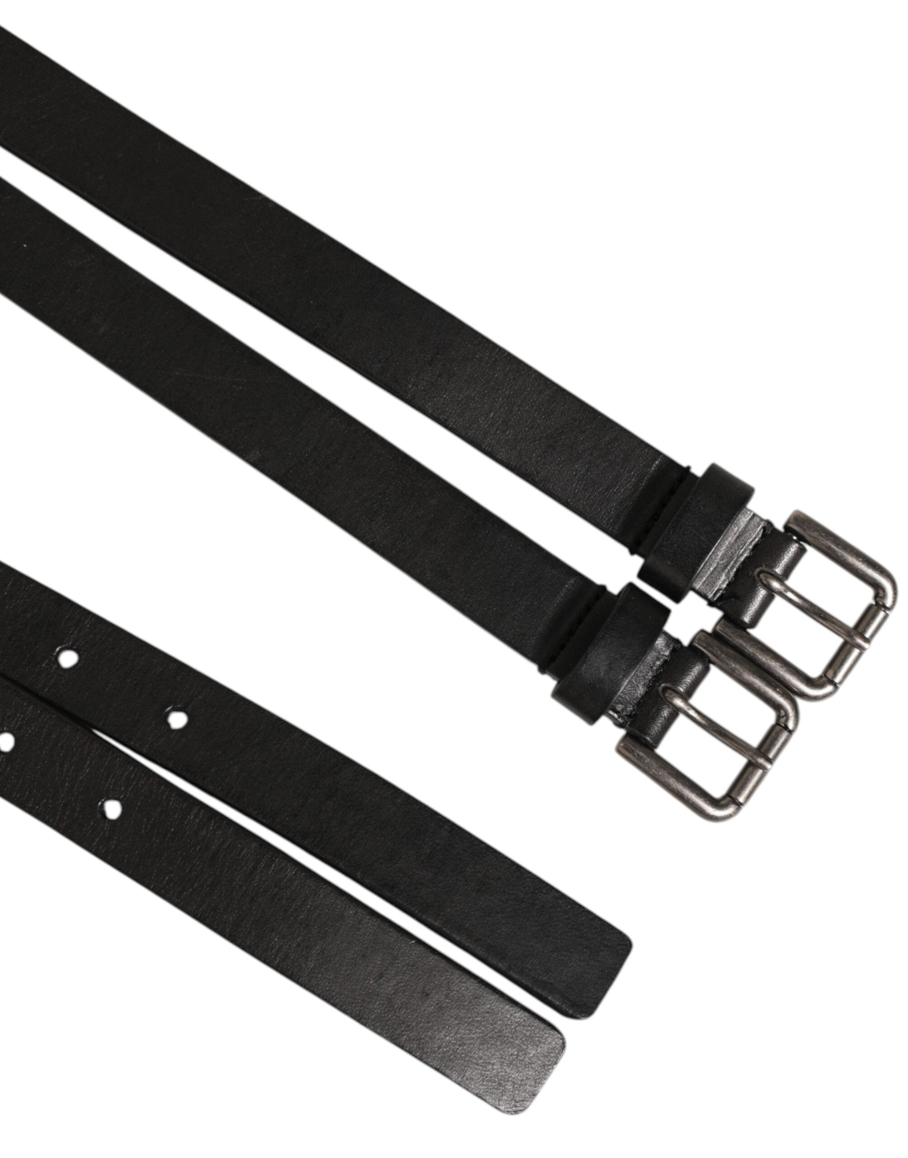 Dolce & Gabbana Black Double Strap Leather Silver Buckle Belt | Regal Royce