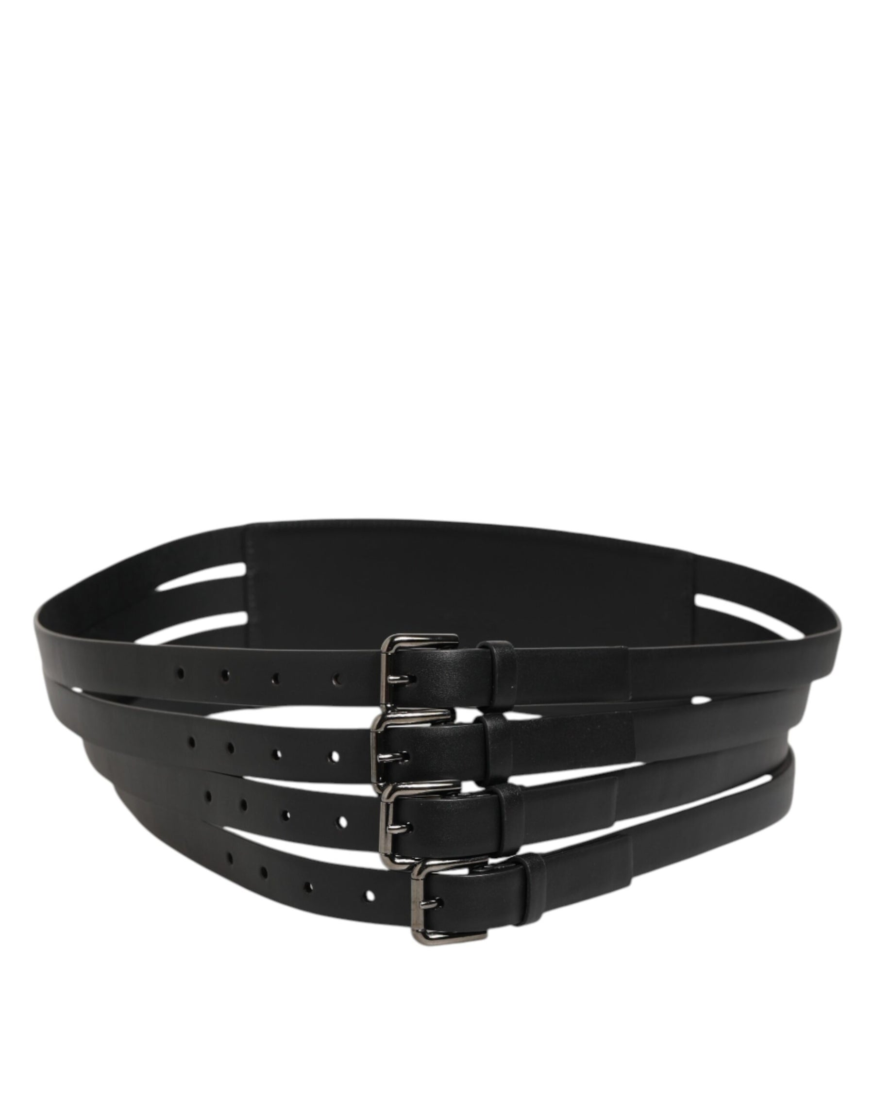 Dolce & Gabbana Black Leather 4-Strap Metal Multi-Buckle Belt | Regal Royce