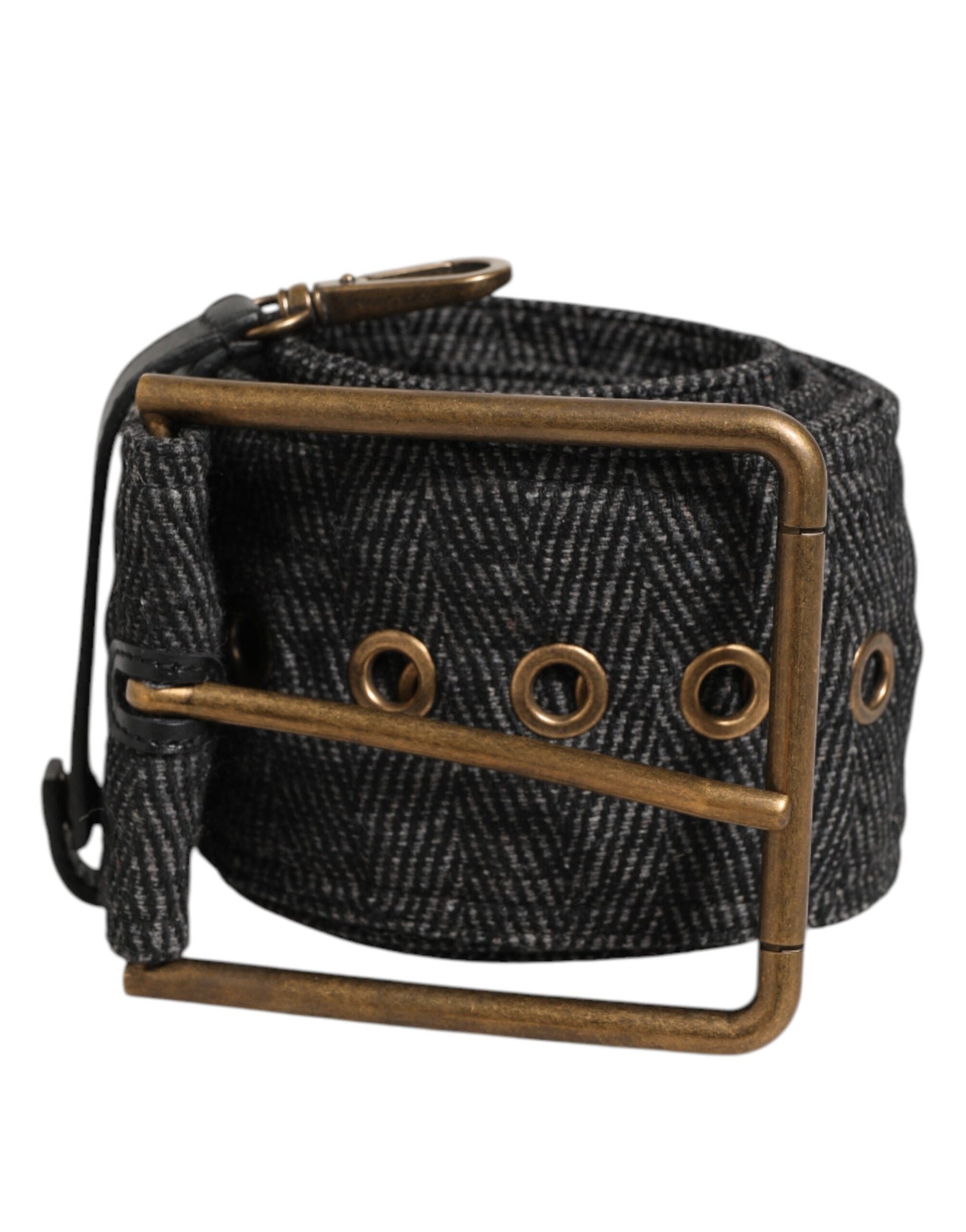 Dolce & Gabbana Grey Fabric Logo Plate Metal Brass Buckle Belt | Regal Royce