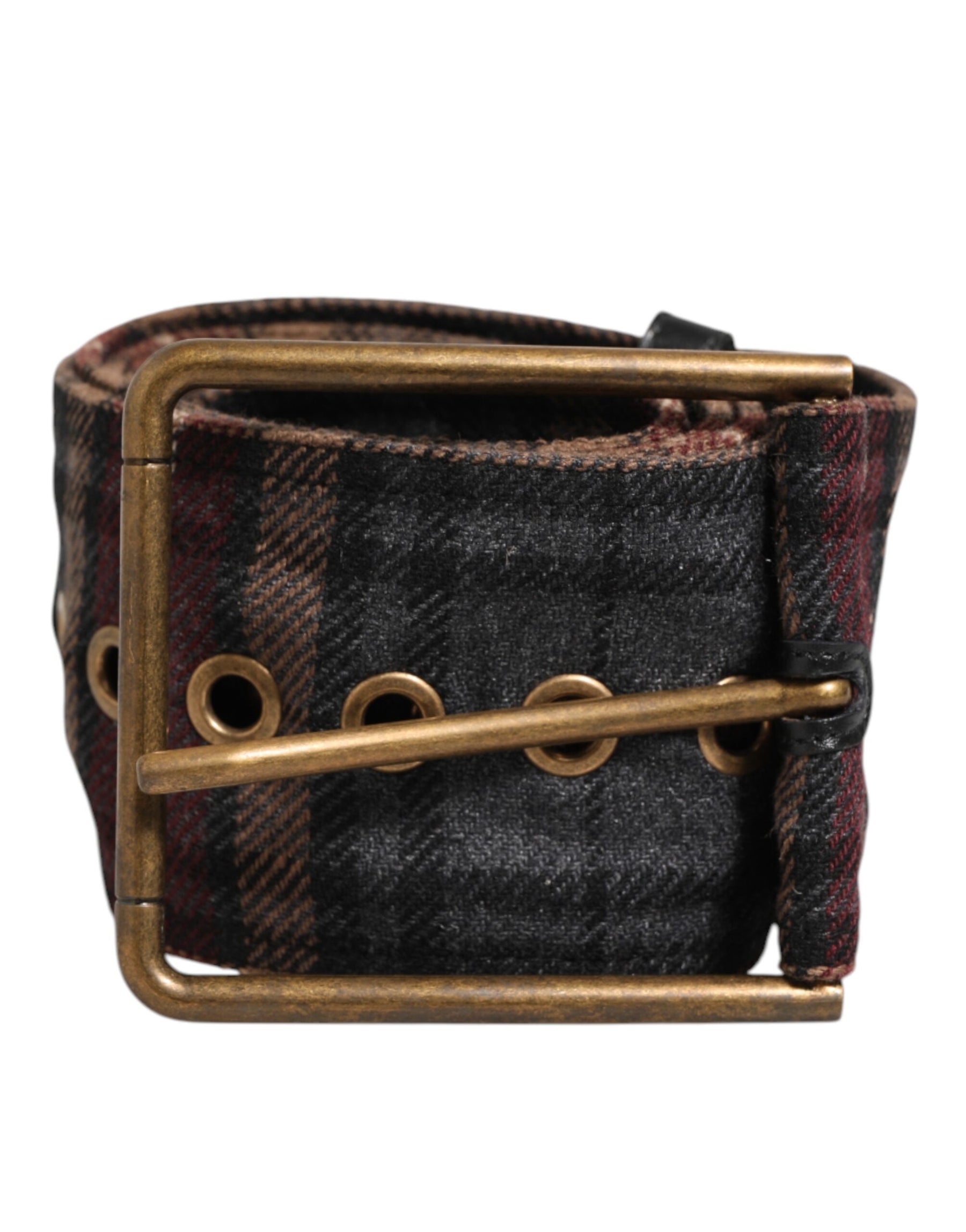 Dolce & Gabbana Plaid Fabric Logo Plate Brass Buckle Belt | Regal Royce