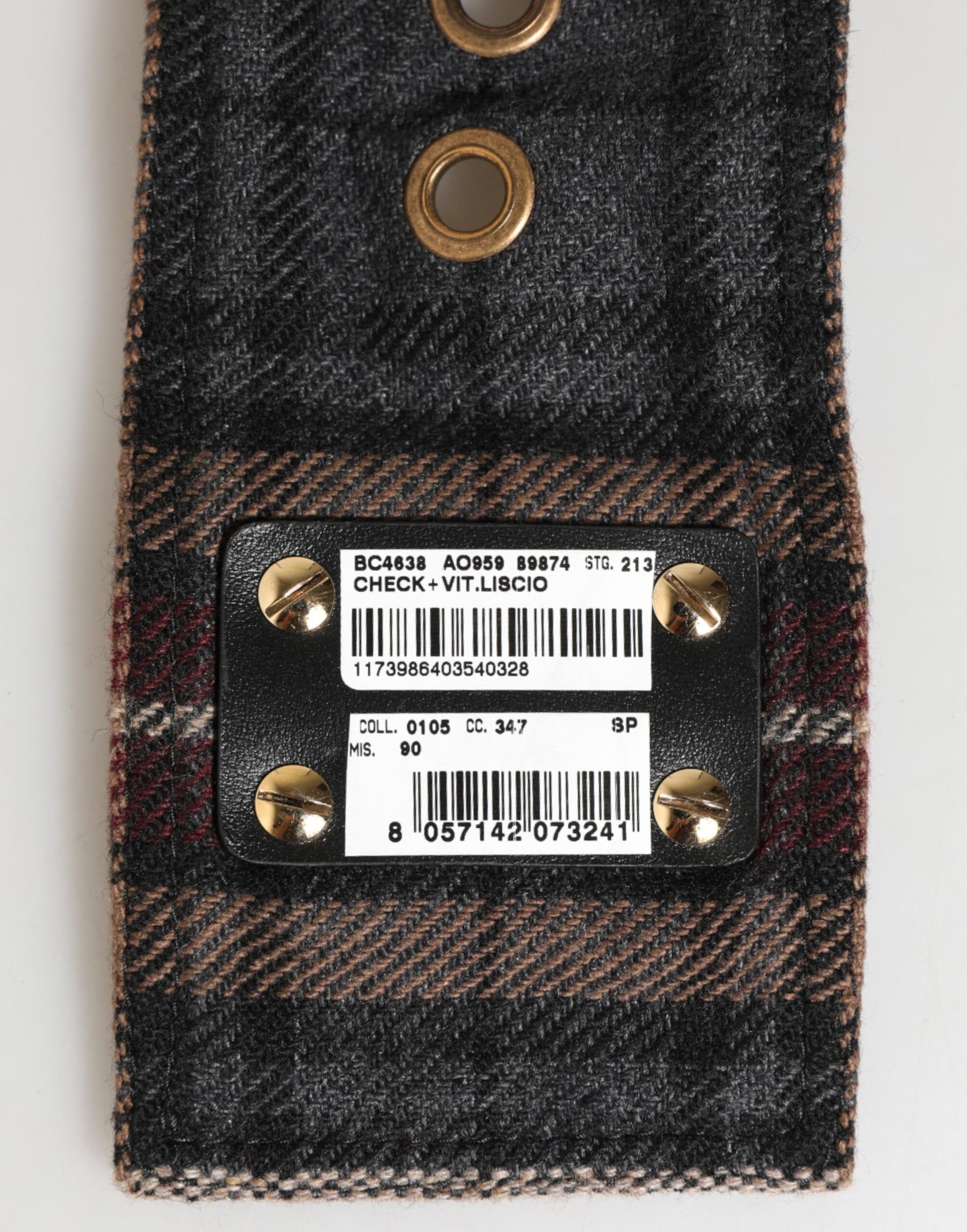 Dolce & Gabbana Plaid Fabric Logo Plate Brass Buckle Belt | Regal Royce