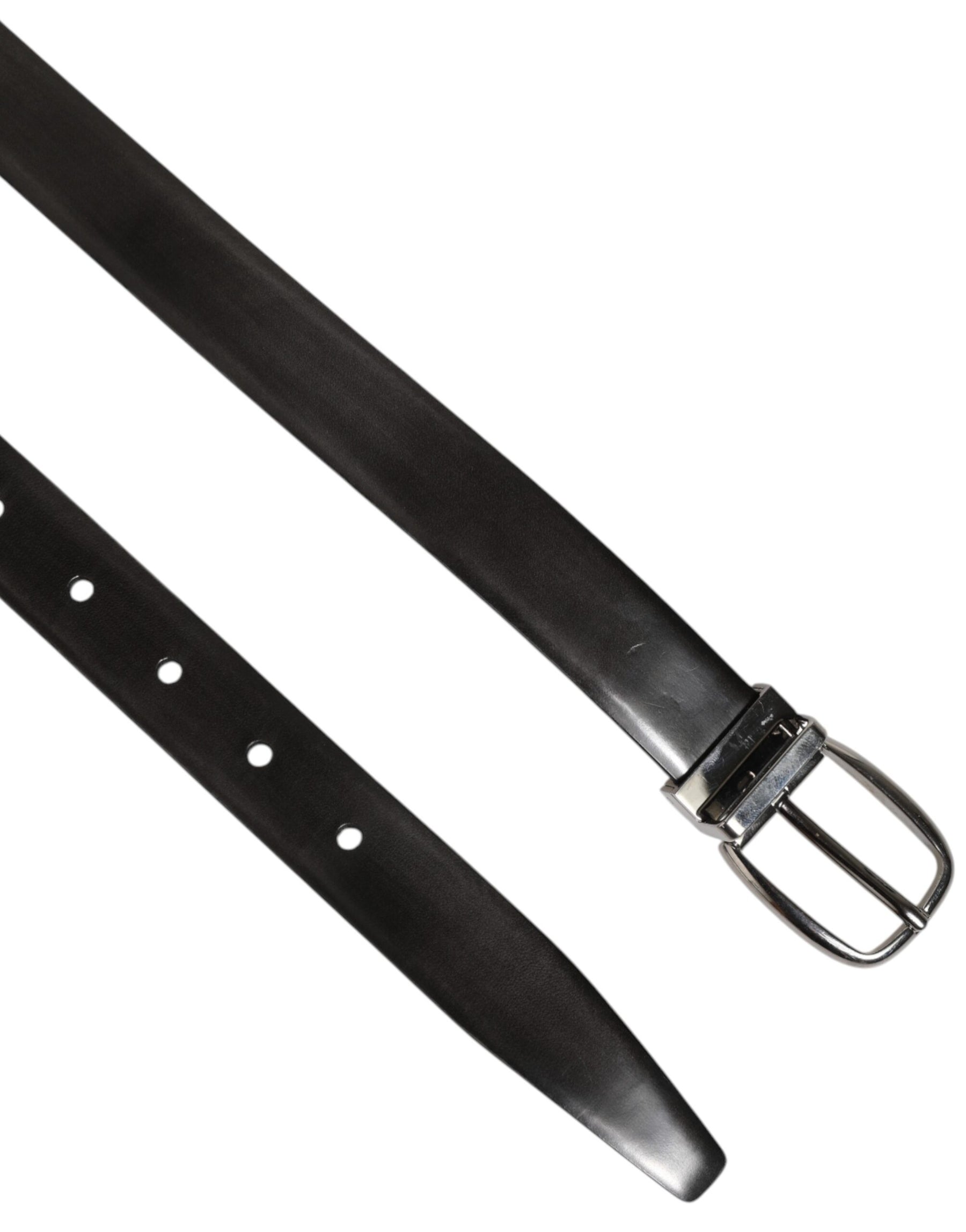 Dolce & Gabbana Black Classic Leather Silver-Tone Buckle Belt | Regal Royce