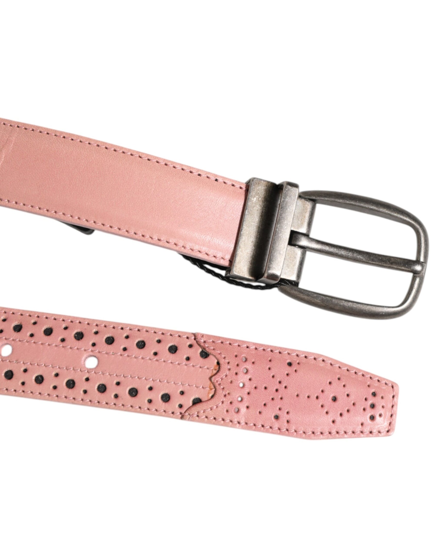 Dolce & Gabbana Pink Leather Perforated Detailing Buckle Belt | Regal Royce