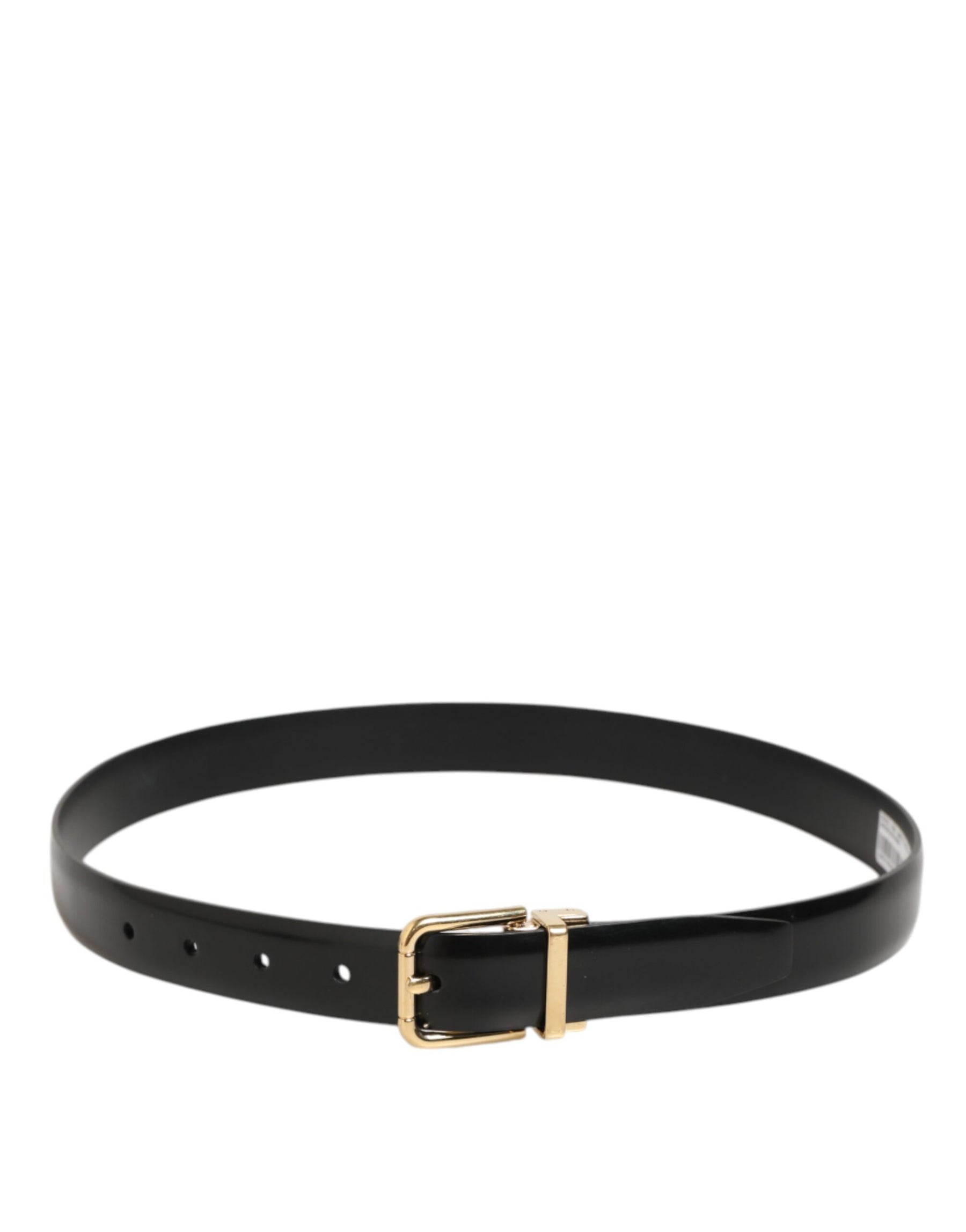 Dolce & Gabbana Black Classic Leather Gold-Tone Buckle Belt | Regal Royce