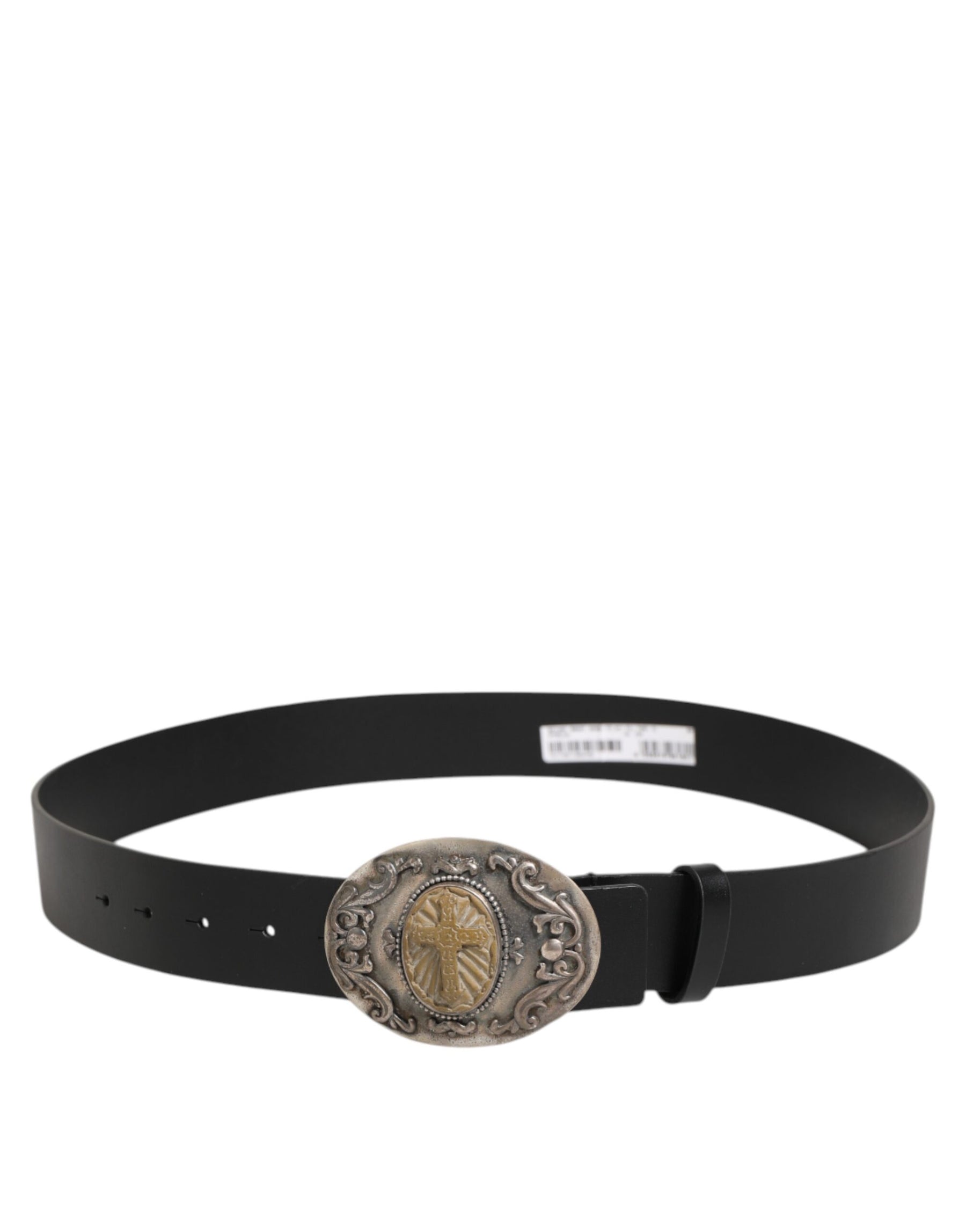 Dolce & Gabbana Black Leather Ornate Metal Buckle Men Belt | Regal Royce