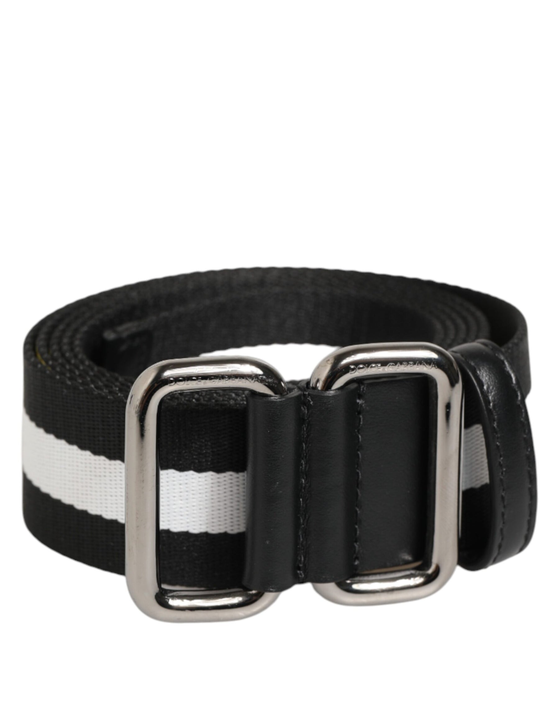 Dolce & Gabbana Black White Striped Metal Buckle Men Belt | Regal Royce