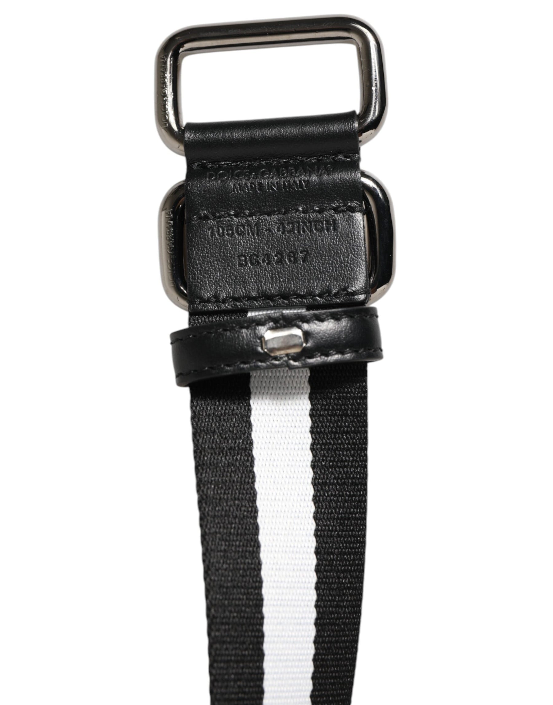 Dolce & Gabbana Black White Striped Metal Buckle Men Belt | Regal Royce