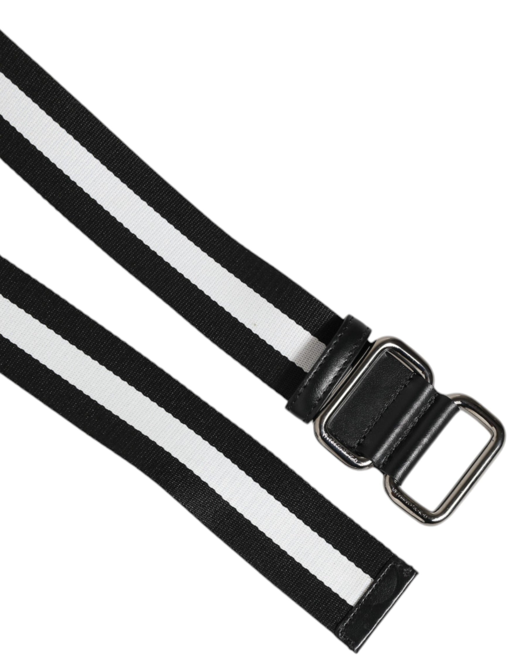 Dolce & Gabbana Black White Striped Metal Buckle Men Belt | Regal Royce