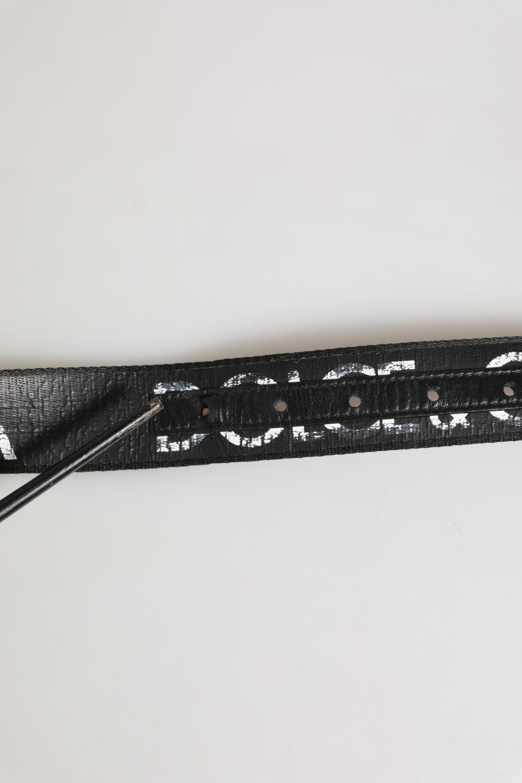 Dolce & Gabbana Black White Printed Metal Logo Buckle Belt