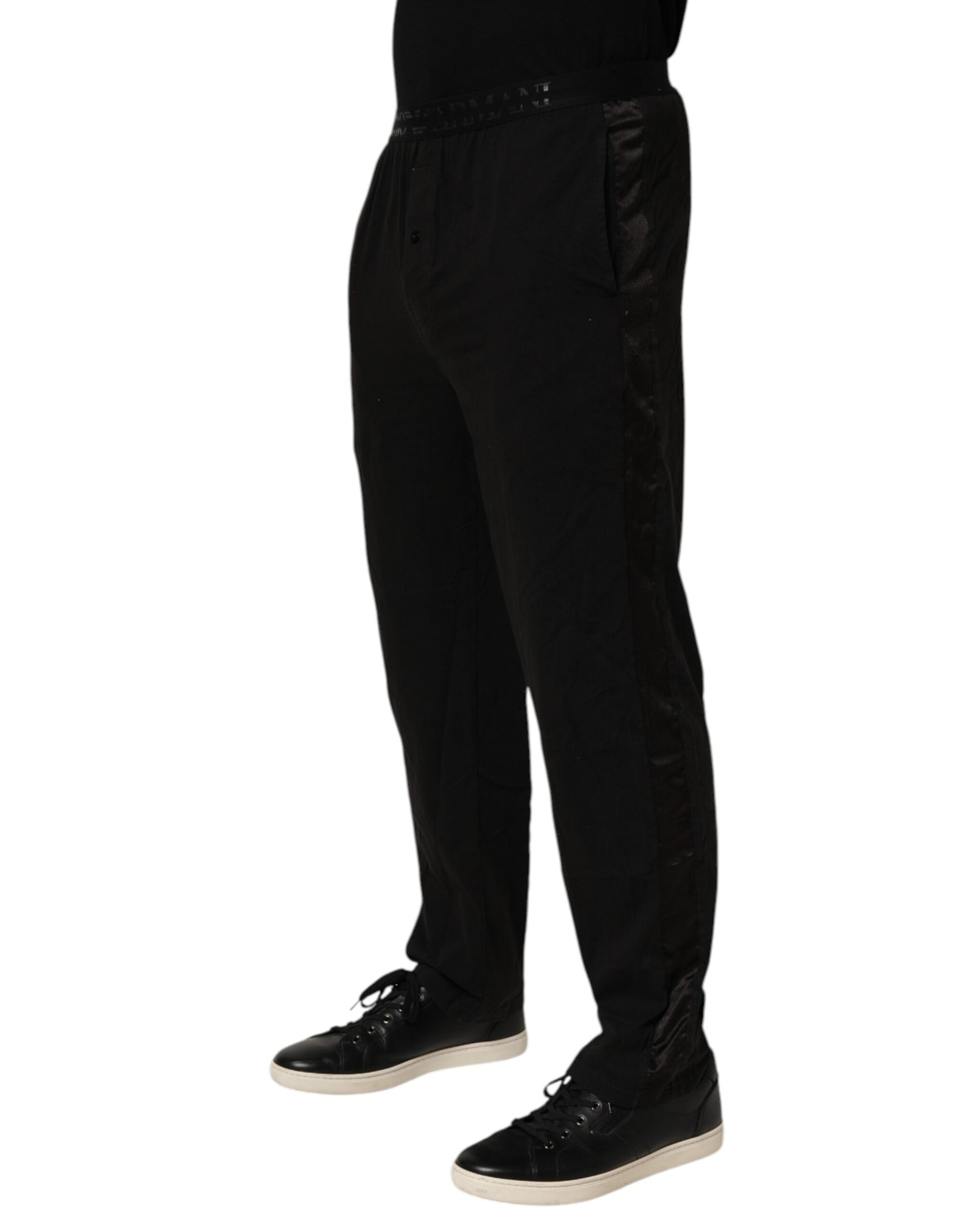 Emporio Armani Black Cotton Blend Logo Waistband Trouser Pants | Regal Royce