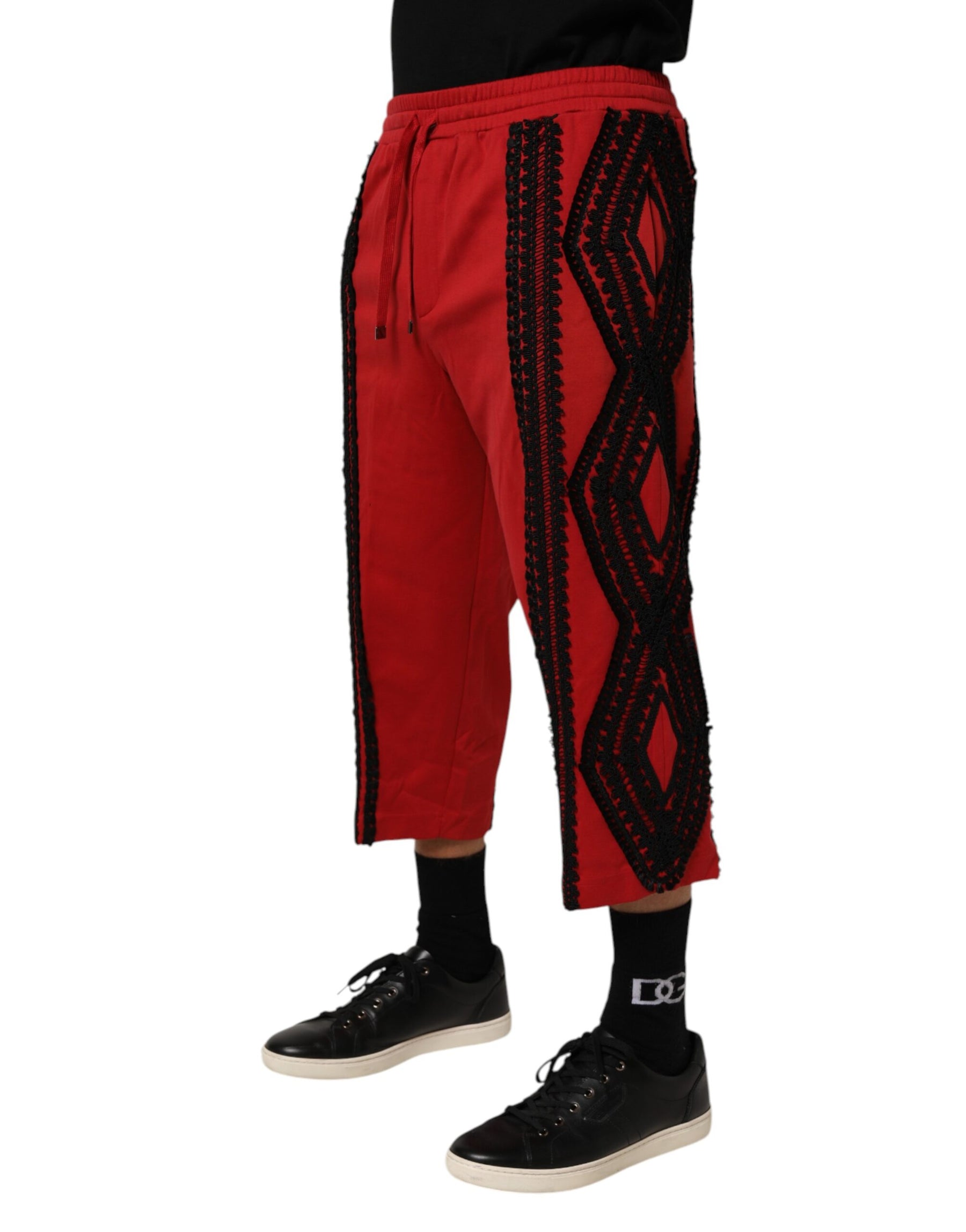 Dolce & Gabbana Red Embroidered Casual Cropped Trouser Pants | Regal Royce